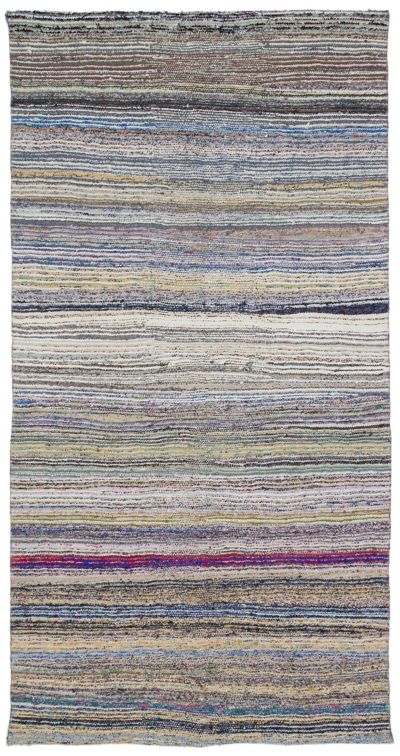 Girit Beige Striped Wool Handmade Area Rug 5'1" x 9'9"