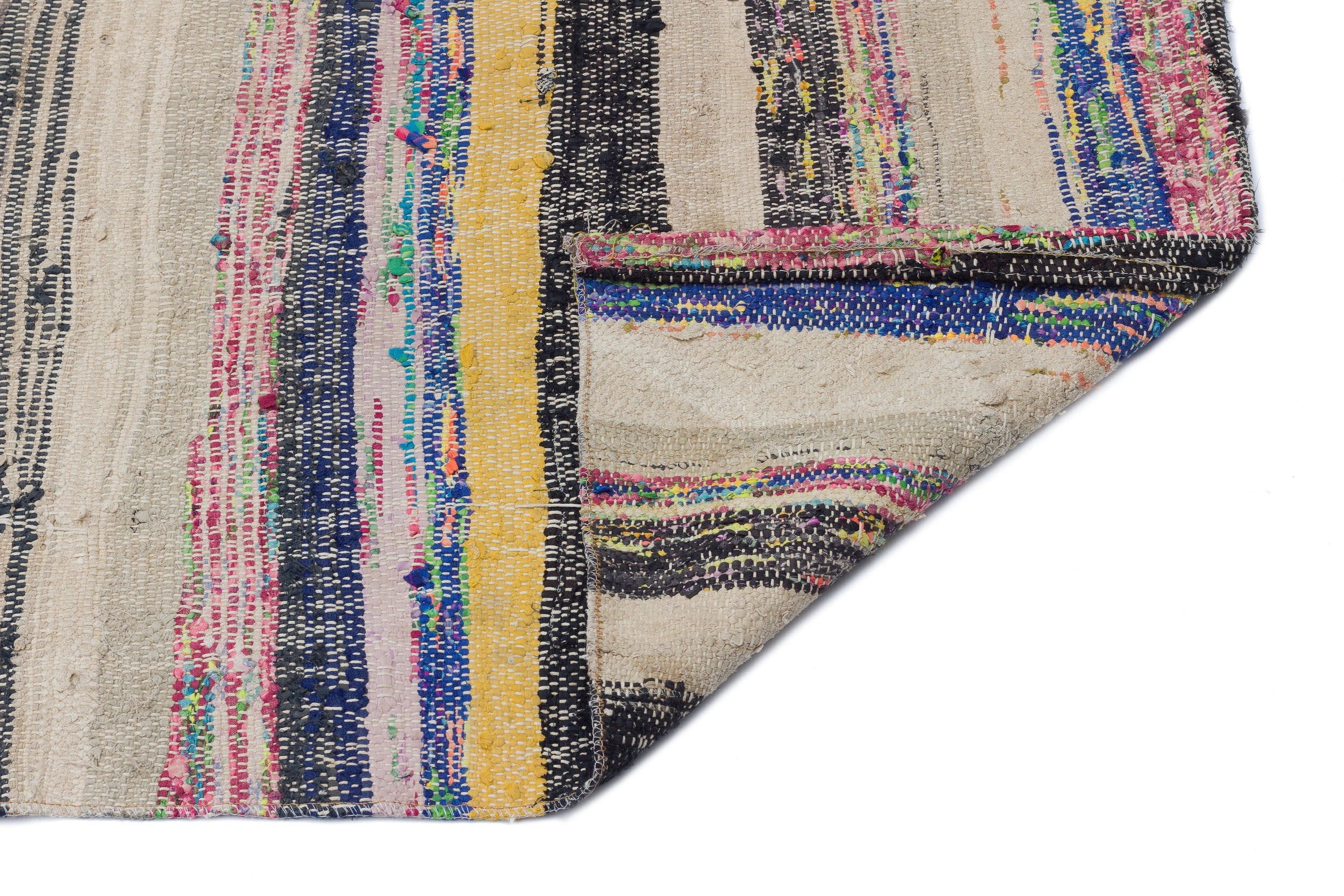 Girit Beige Striped Wool Handmade Area Rug 5'3" x 8'3"