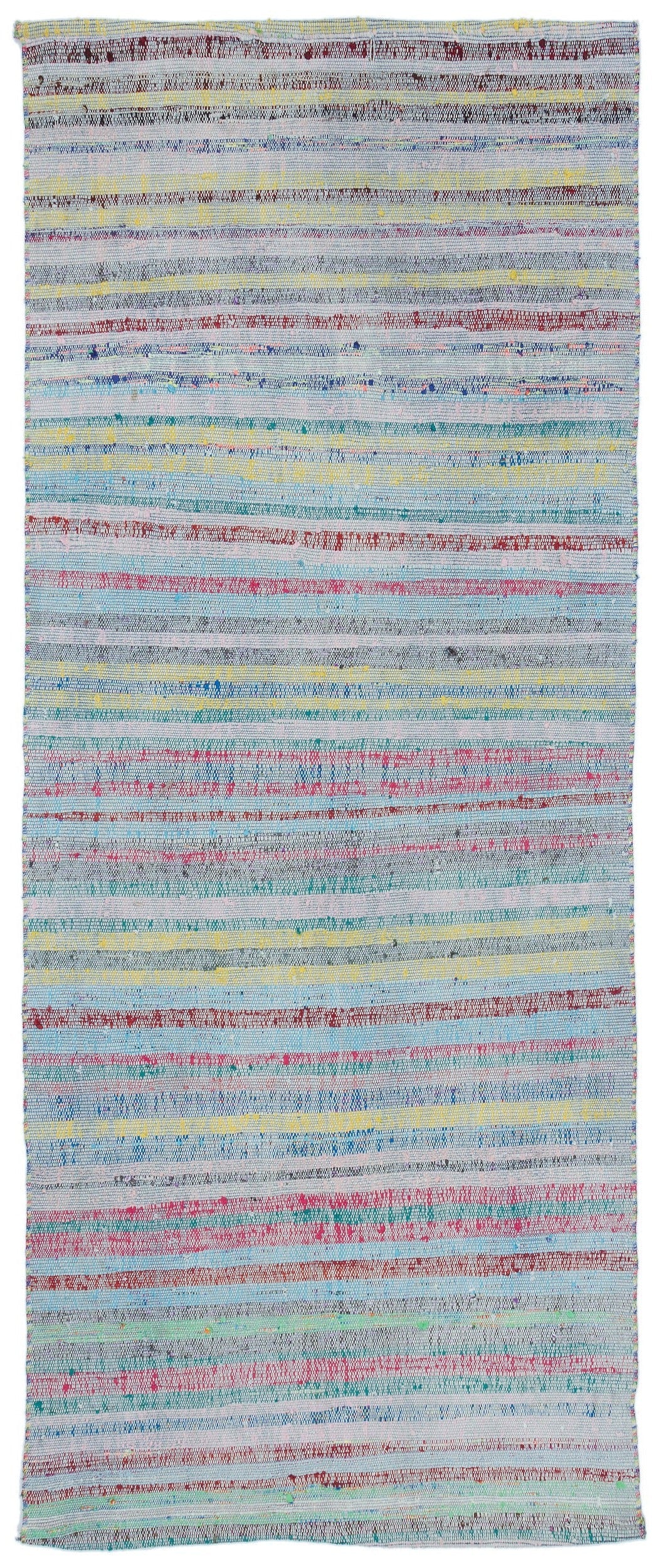Girit Blue Striped Wool Handmade Area Rug 3'0" x 7'7"