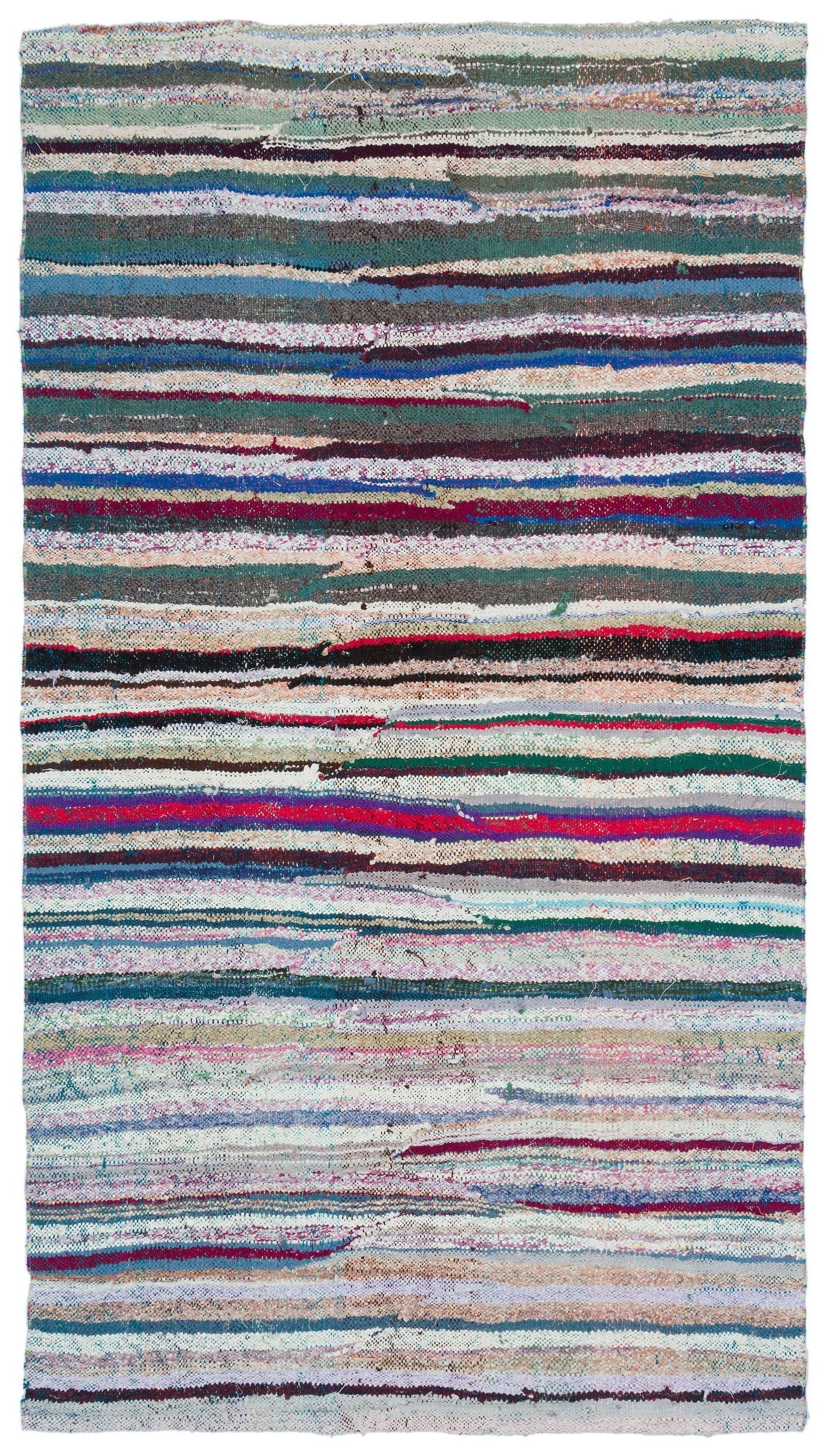 Girit Beige Striped Wool Handmade Area Rug 4'10" x 8'7"