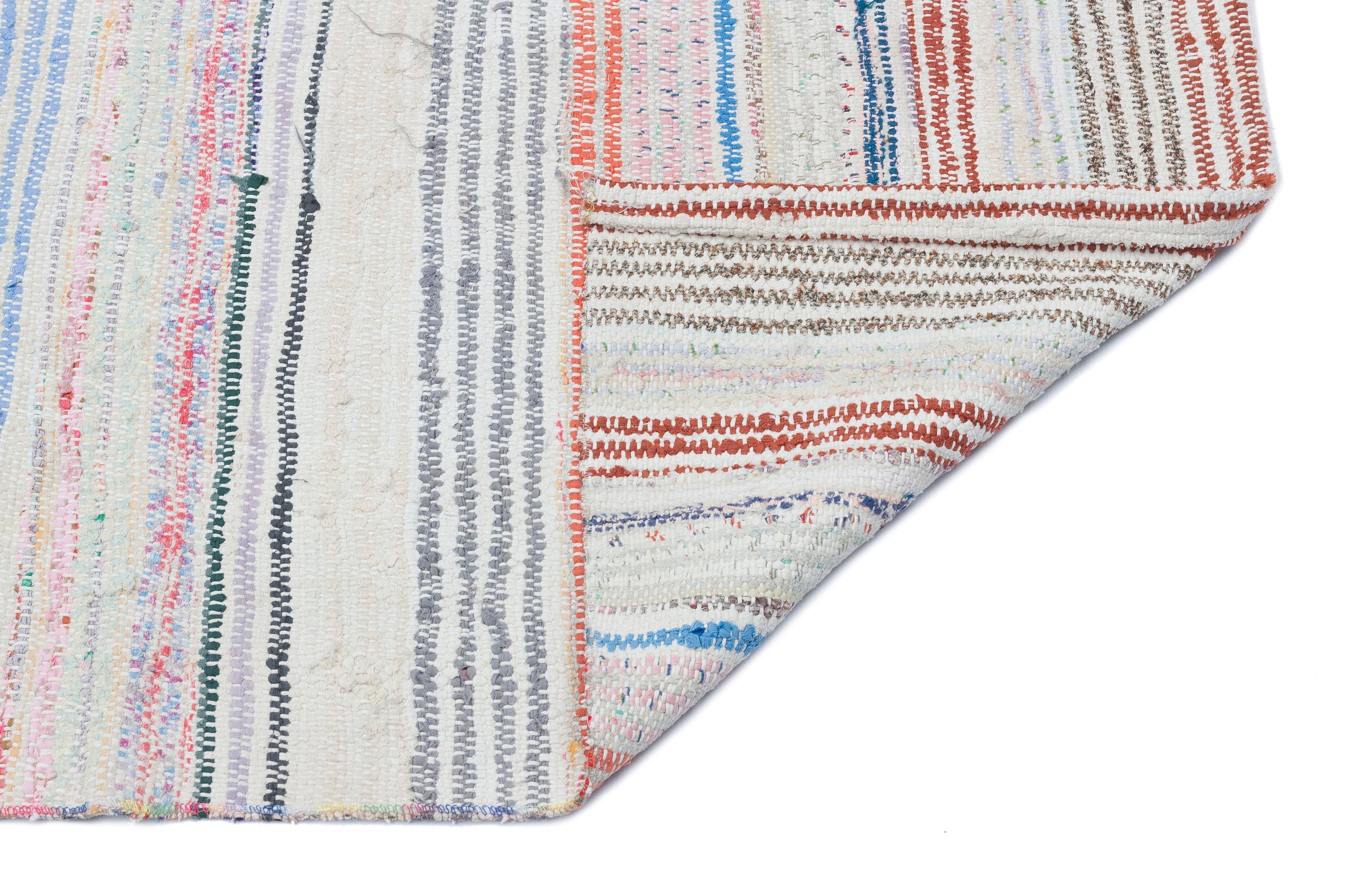Girit Beige Striped Wool Handmade Area Rug 3'3" x 9'1"
