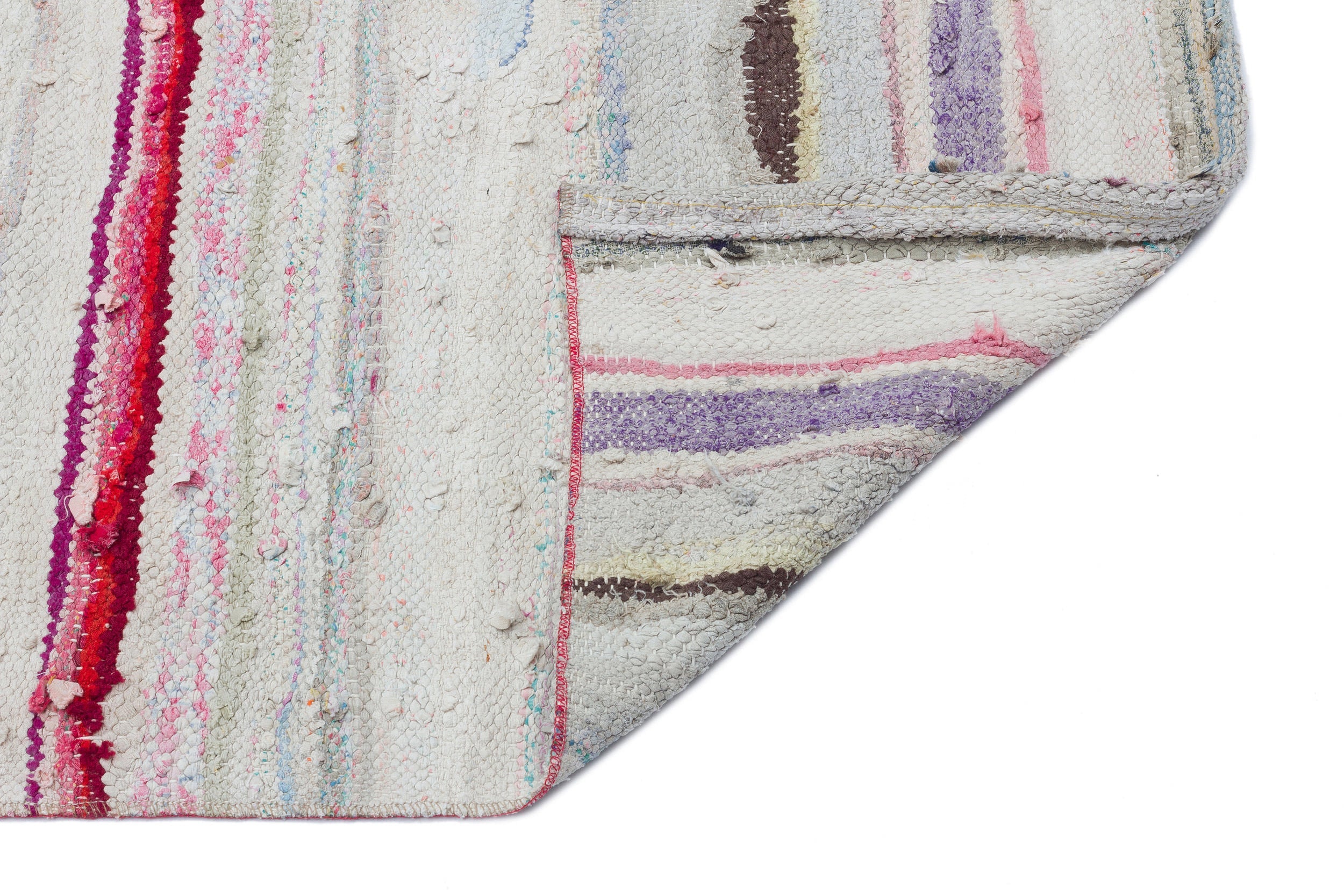 Girit Beige Striped Wool Handmade Area Rug 4'8" x 10'9"