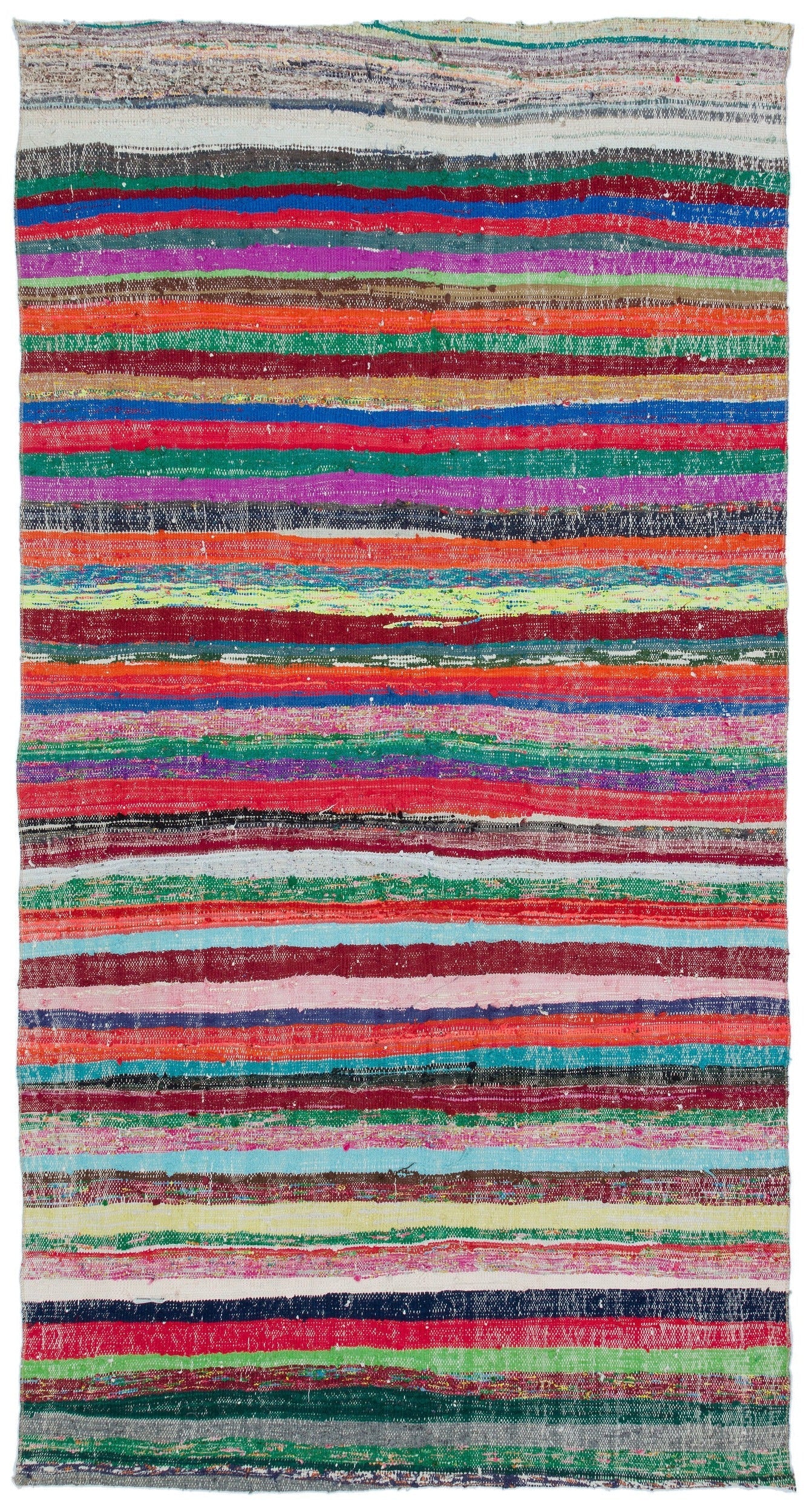 Girit Beige Striped Wool Handmade Area Rug 5'2" x 9'10"