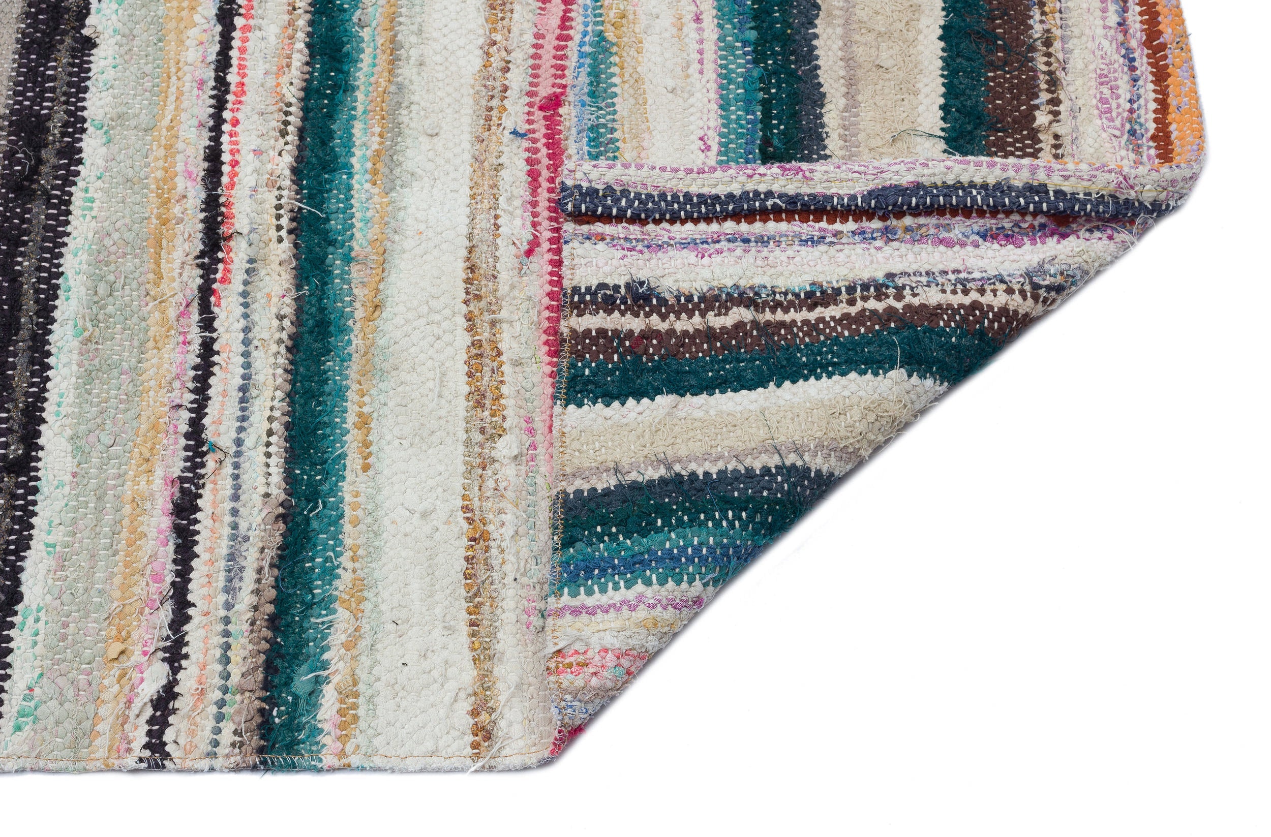 Girit Beige Striped Wool Handmade Area Rug 6'9" x 9'4"