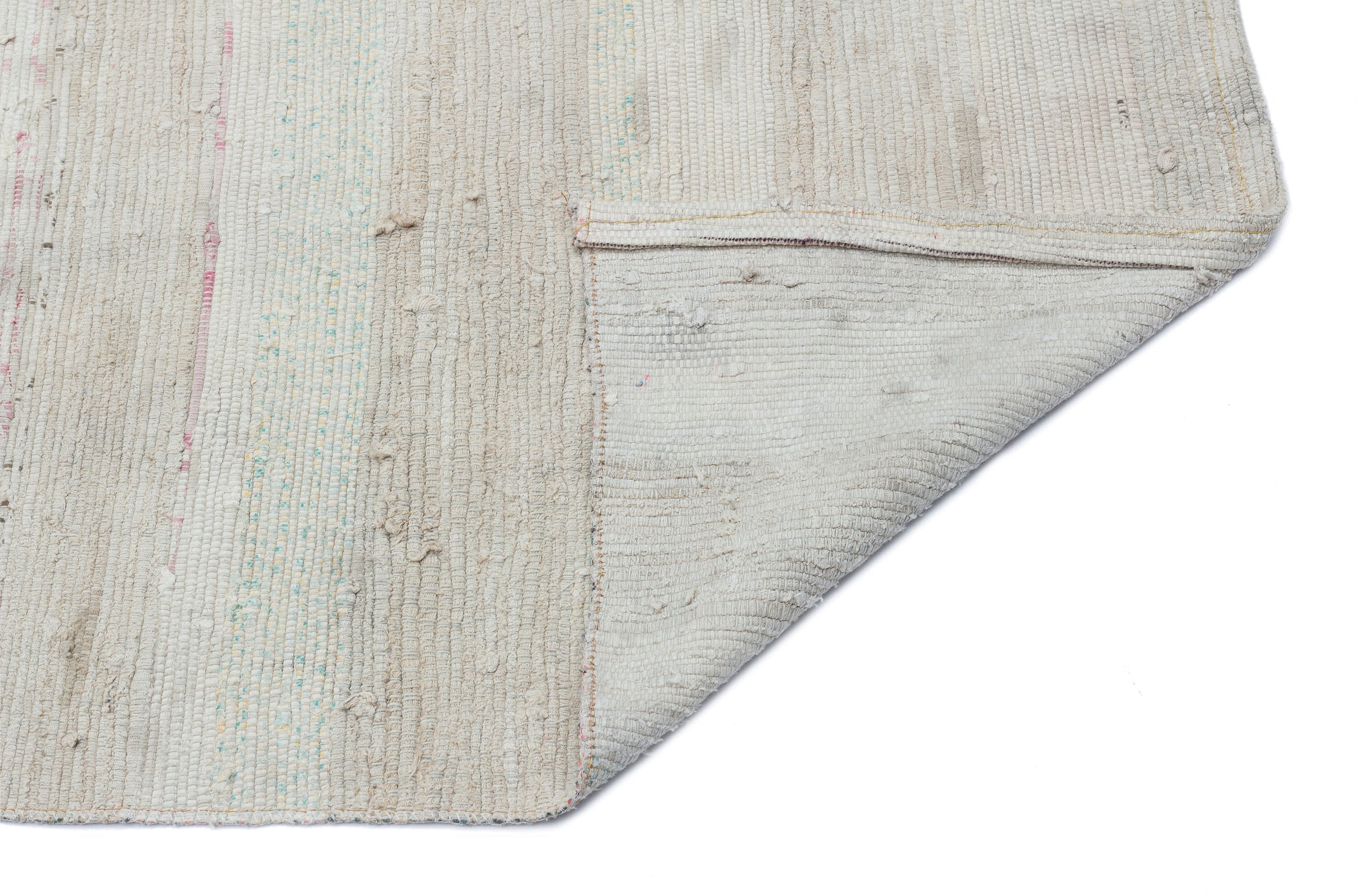 Girit Beige Striped Wool Handmade Area Rug 5'0" x 8'1"