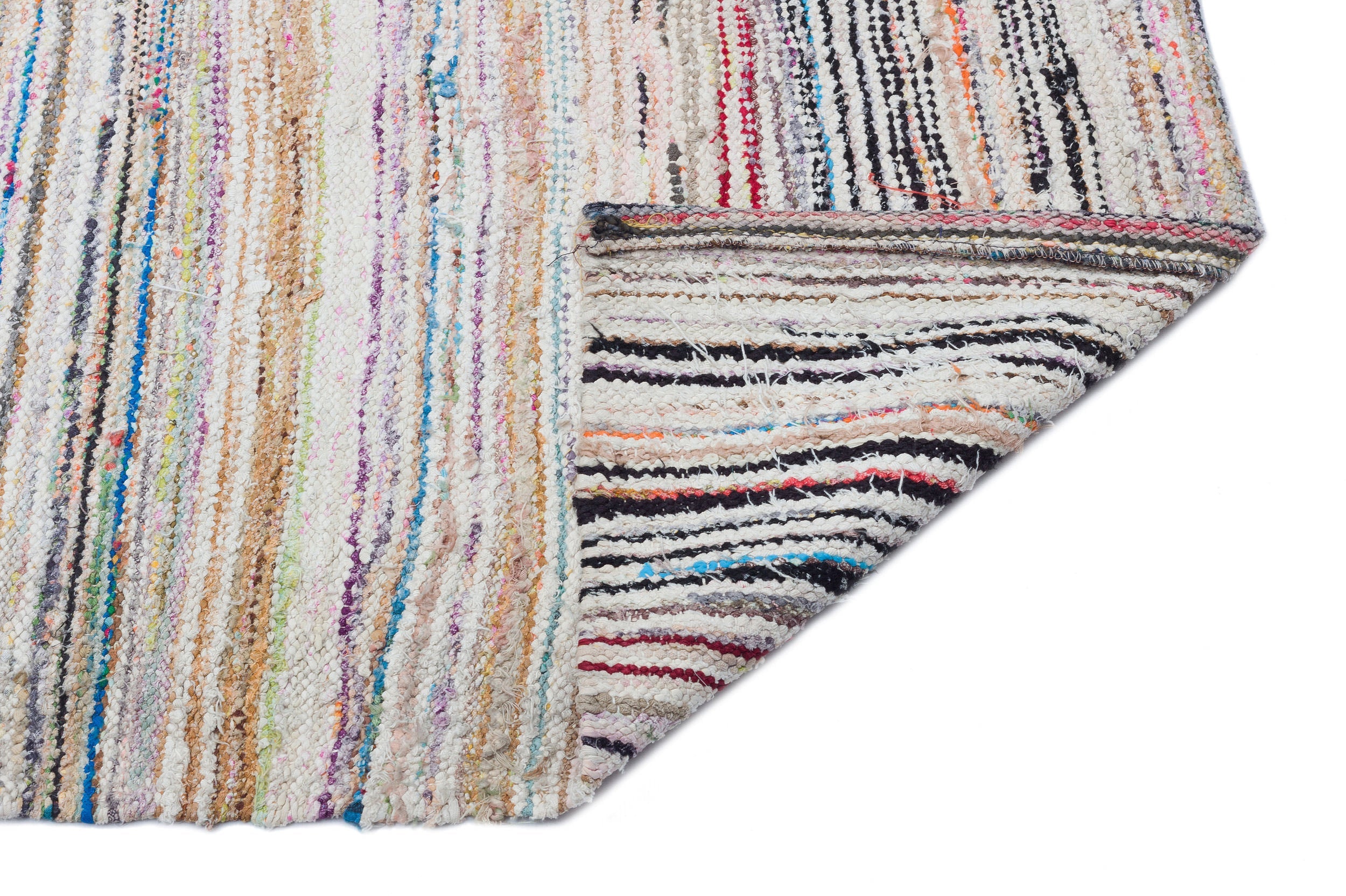 Girit Beige Striped Wool Handmade Area Rug 5'1" x 10'3"