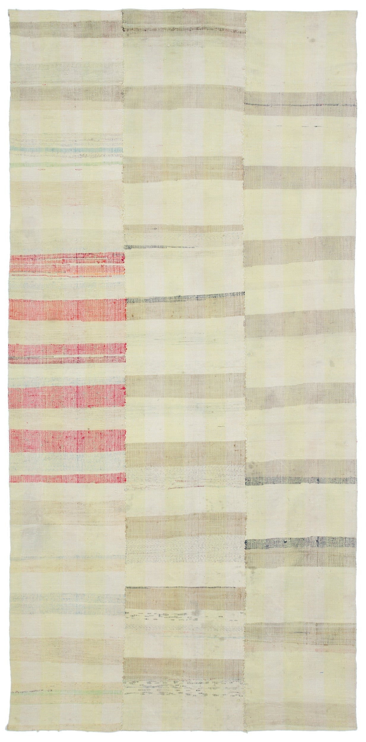 Girit Beige Striped Wool Handmade Area Rug 5'6" x 9'9"