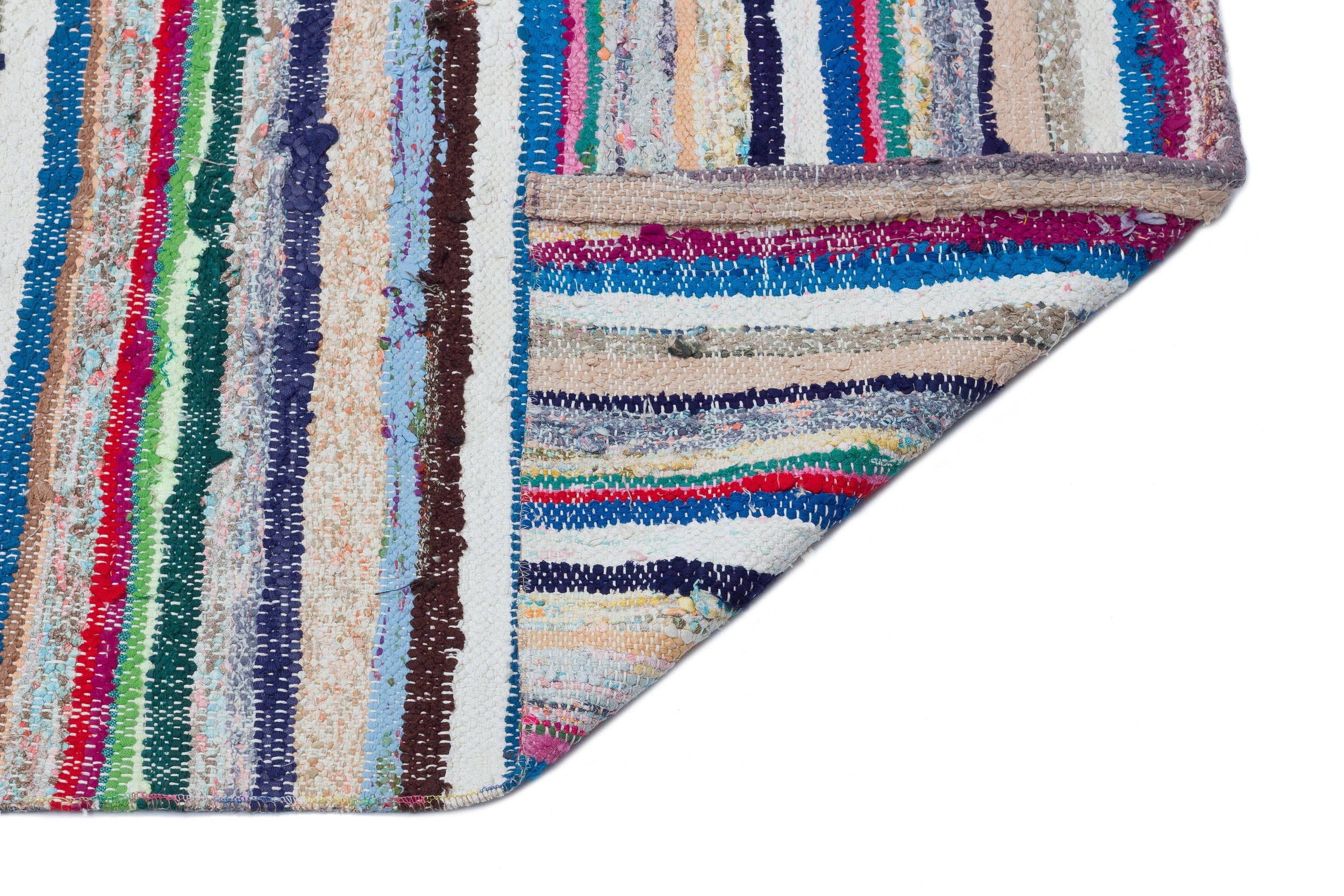 Girit Beige Striped Wool Handmade Area Rug 4'11" x 9'7"