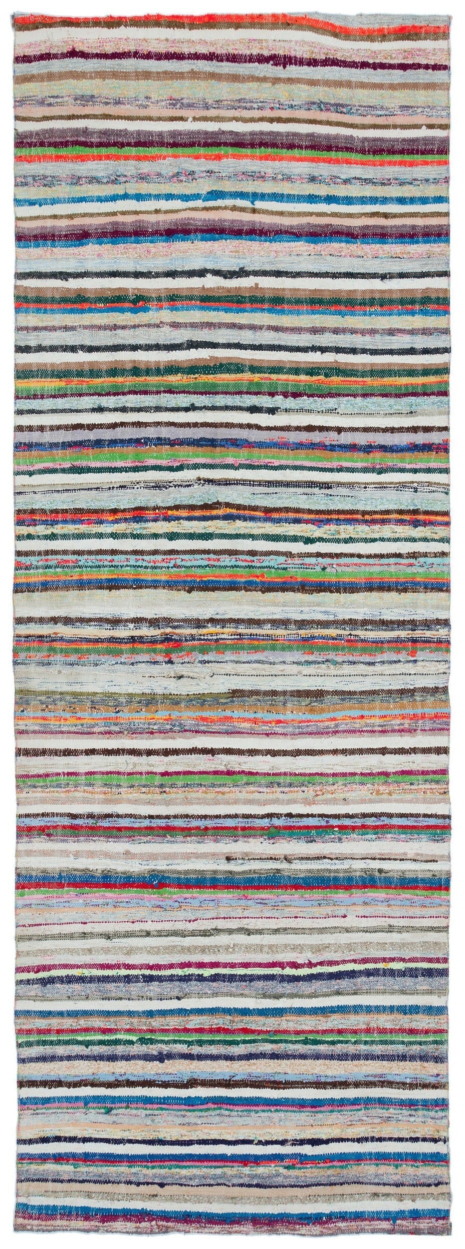 Girit Beige Striped Wool Handmade Area Rug 4'11" x 9'7"