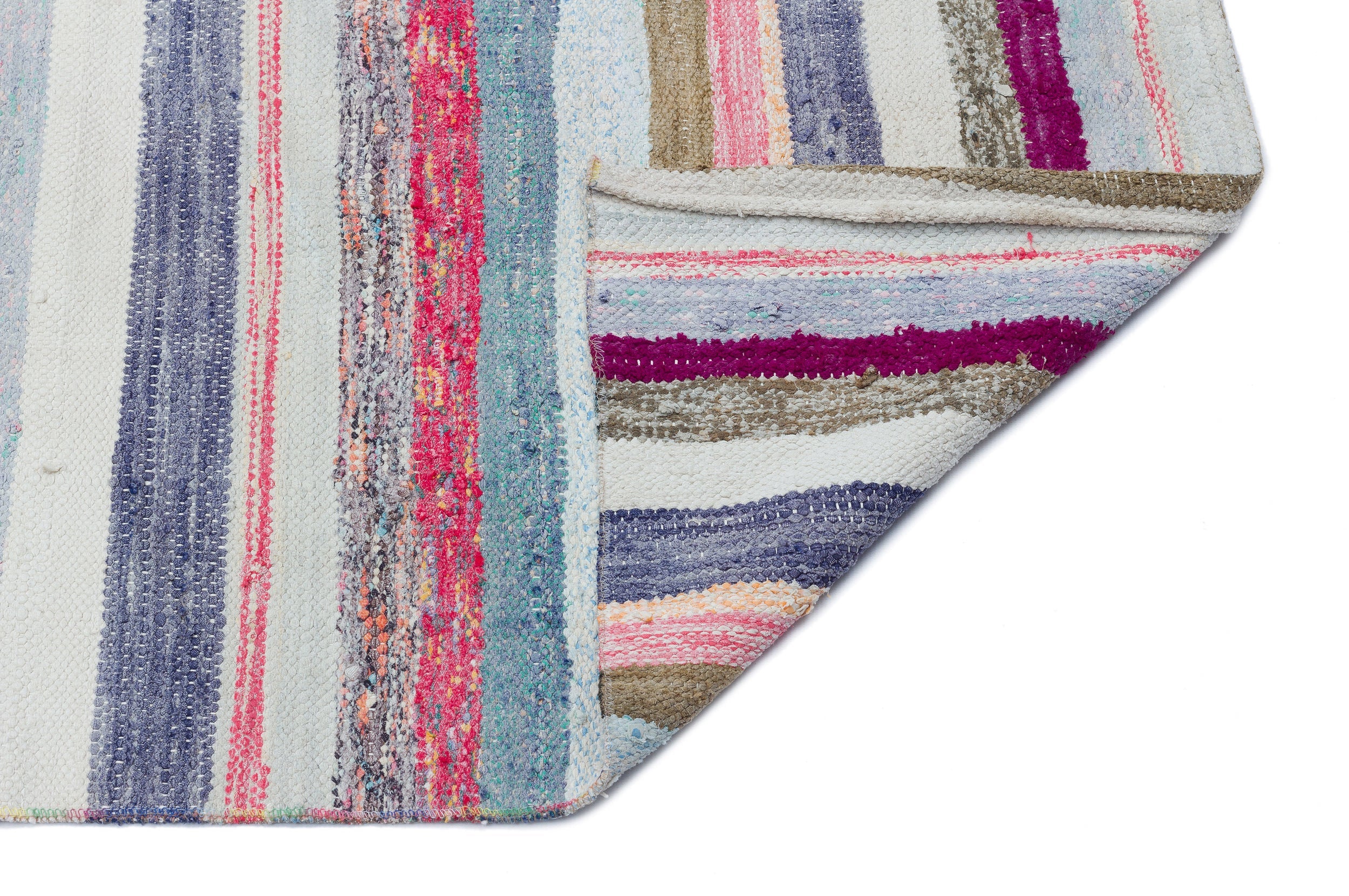 Girit Beige Striped Wool Handmade Area Rug 5'5" x 9'11"