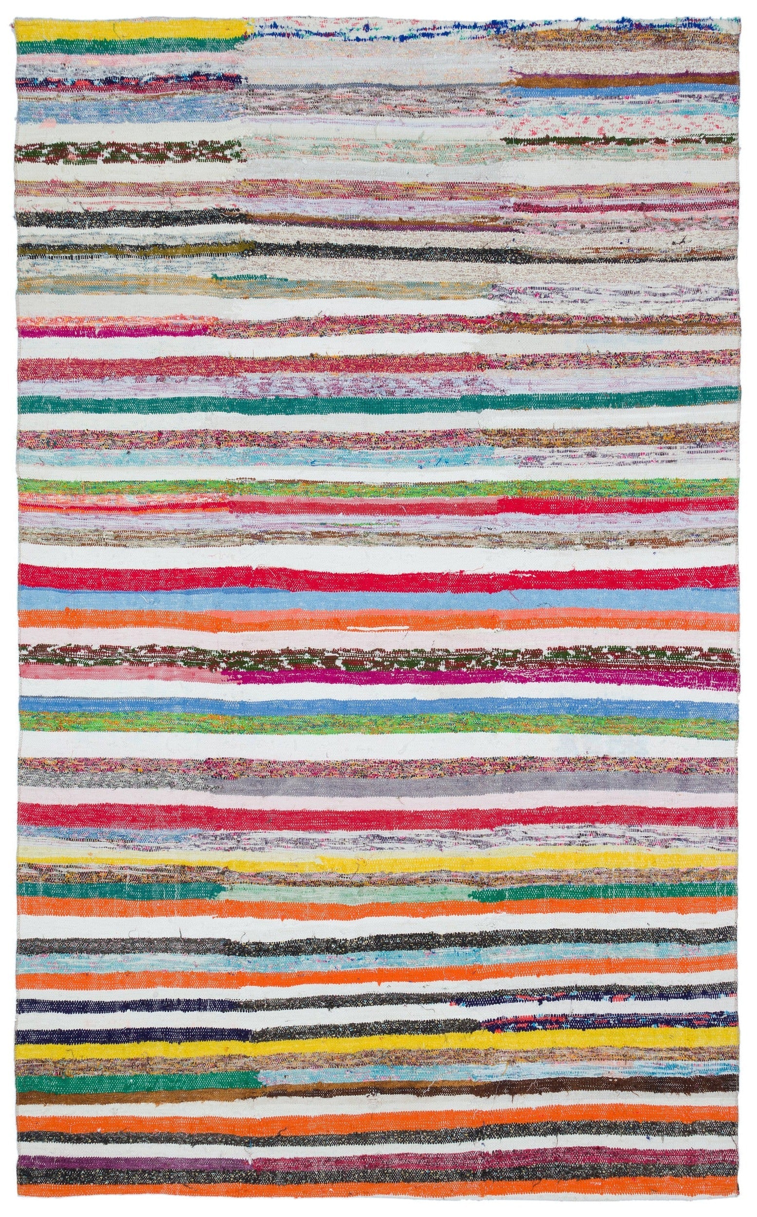 Girit Beige Striped Wool Handmade Area Rug 5'7" x 8'10"