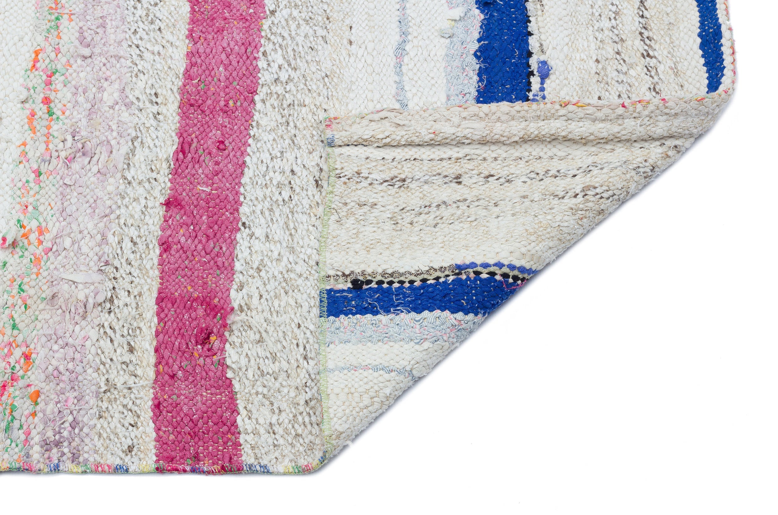 Girit White Striped Wool Handmade Area Rug 5'1" x 4'11"