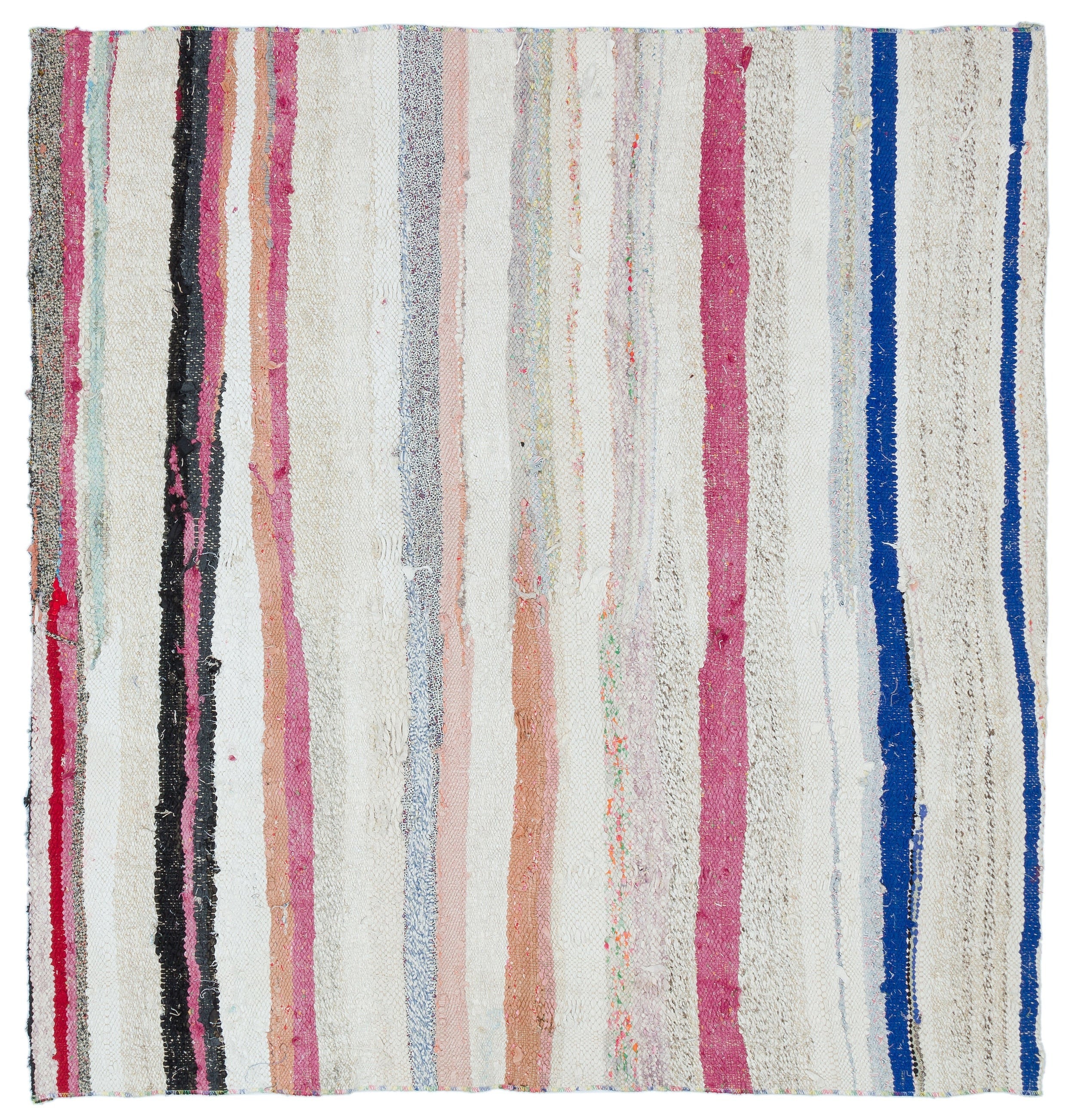 Girit White Striped Wool Handmade Area Rug 5'1" x 4'11"