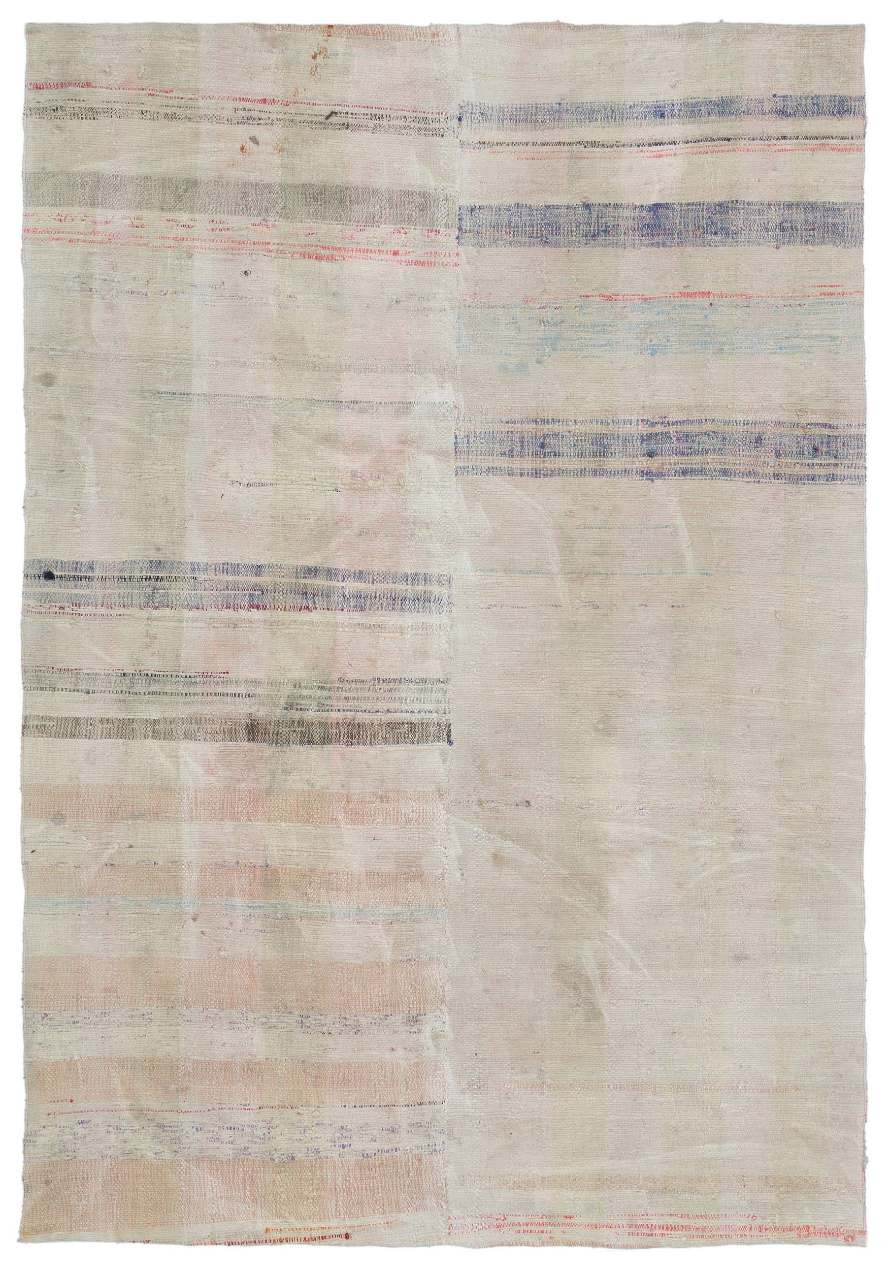 Girit Beige Striped Wool Handmade Area Rug 6'0" x 8'9"