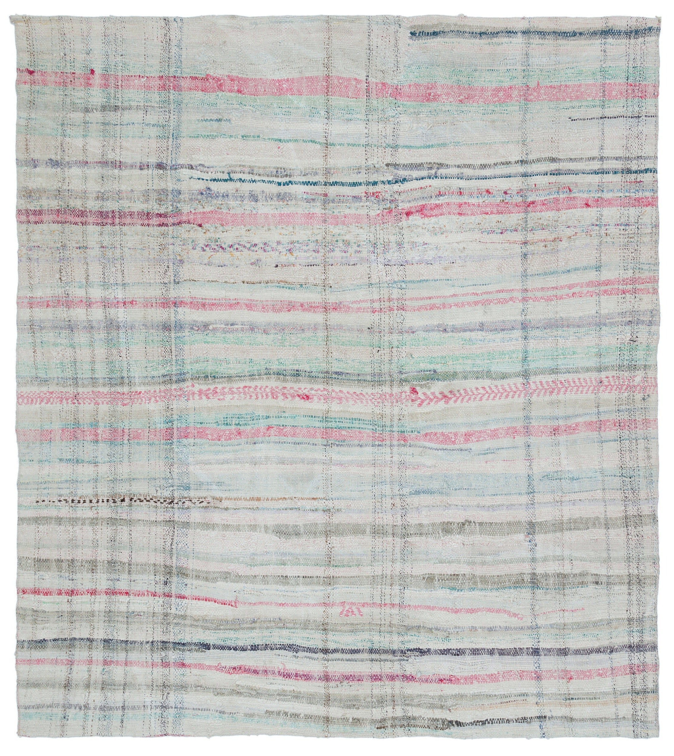 Girit Beige Striped Wool Handmade Area Rug 5'1" x 8'10"
