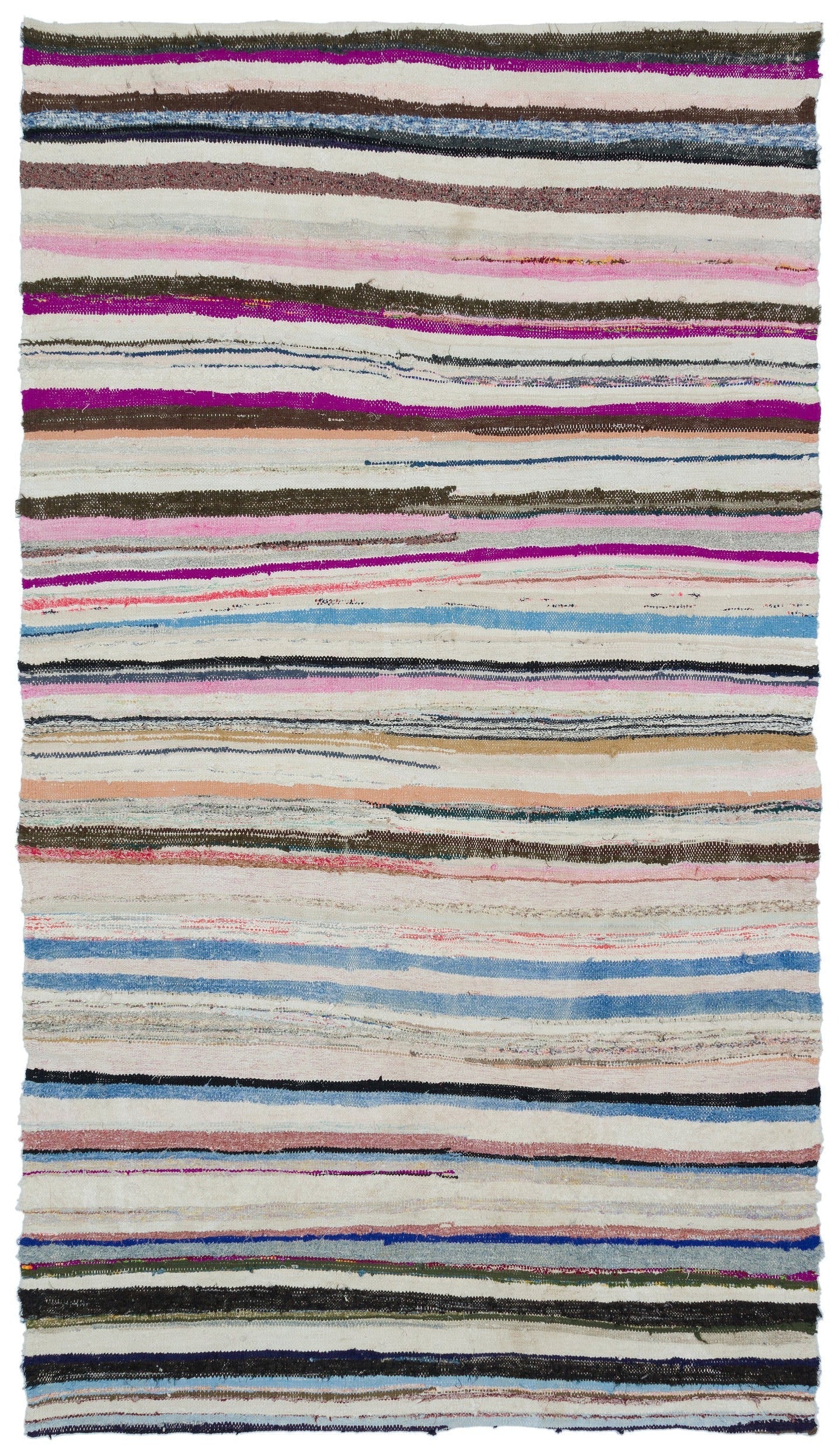 Girit Beige Striped Wool Handmade Area Rug 5'9" x 10'3"