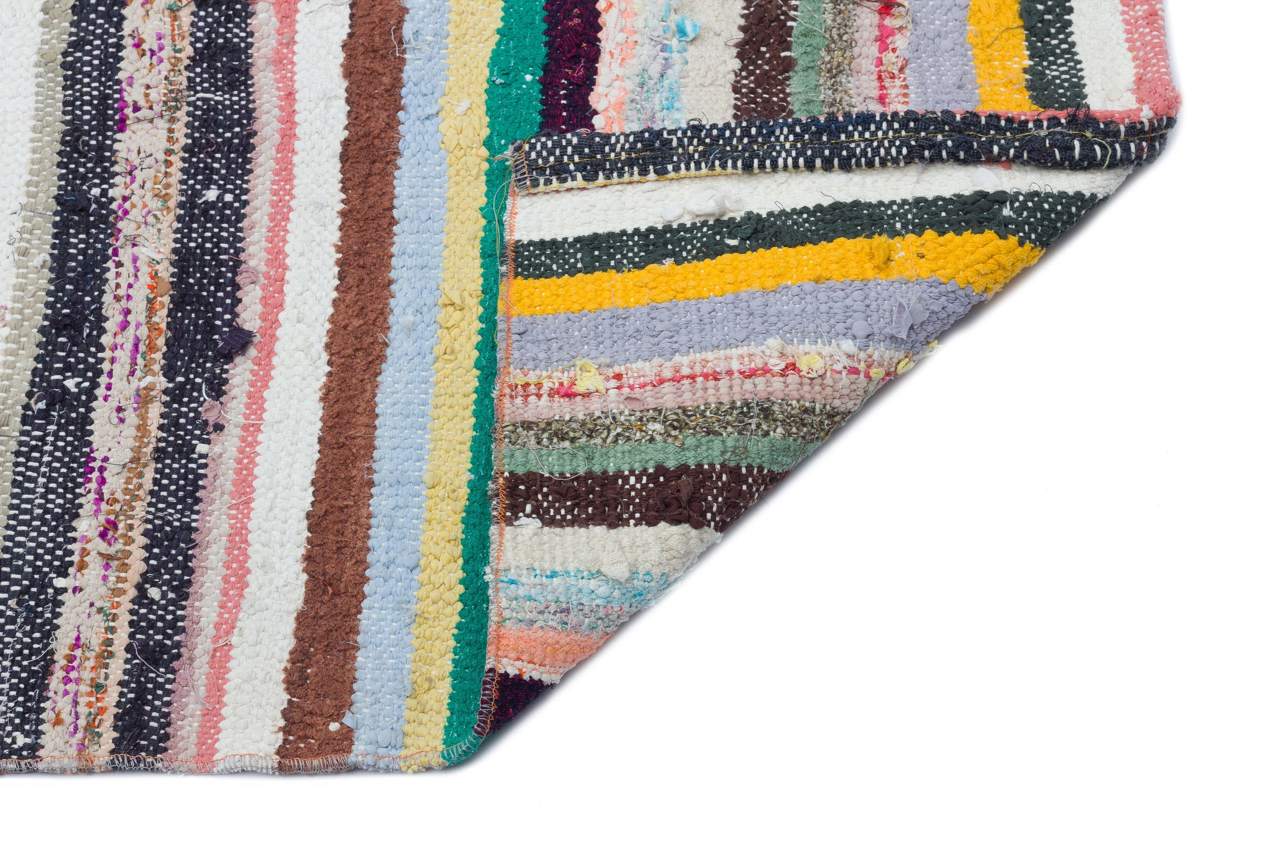 Girit Beige Striped Wool Handmade Area Rug 4'8" x 10'11"