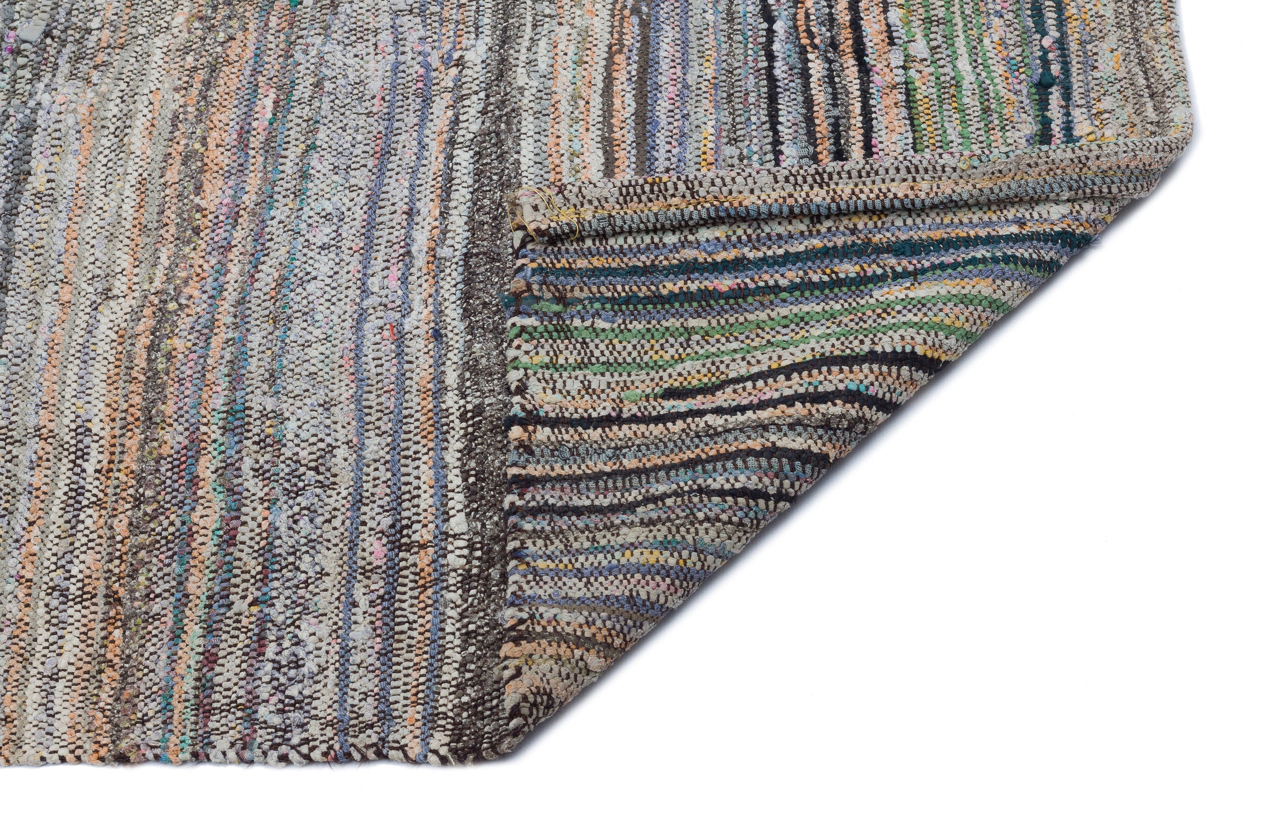 Girit Beige Striped Wool Handmade Area Rug 4'9" x 10'4"