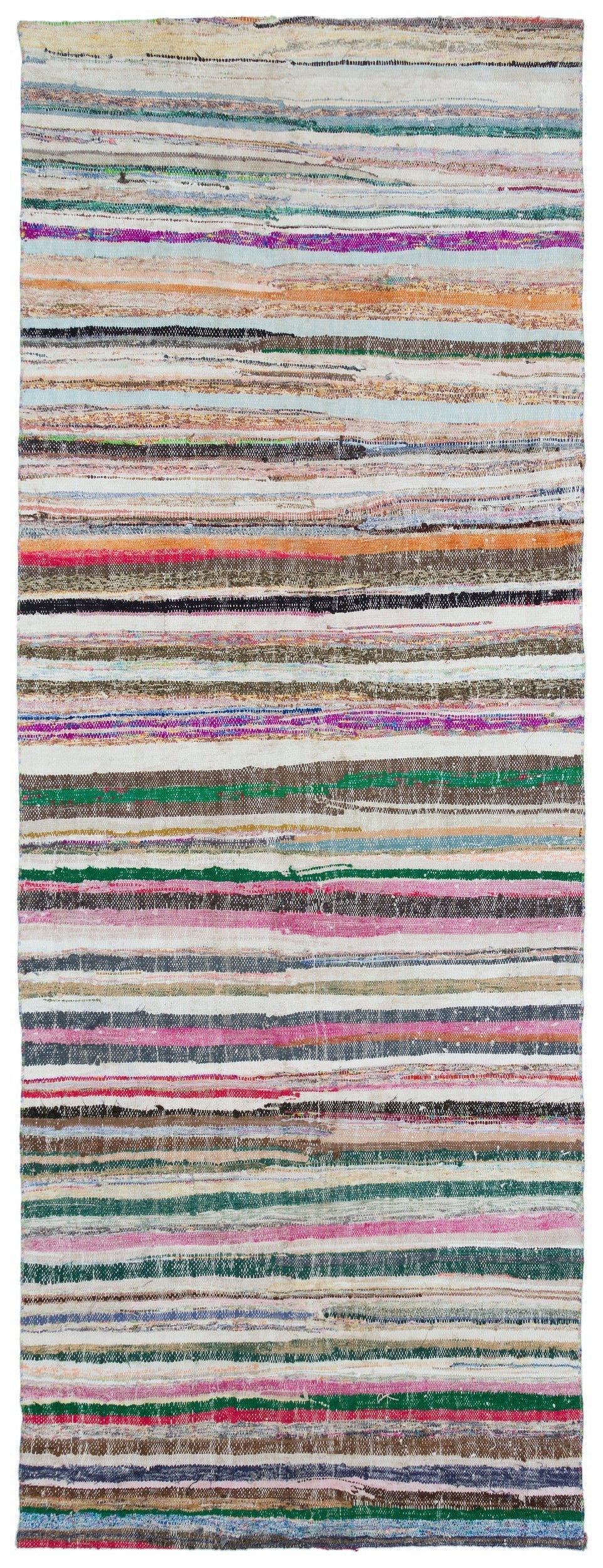 Girit Beige Striped Wool Handmade Area Rug 4'4" x 11'9"