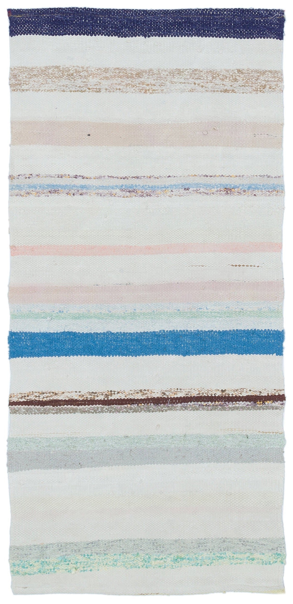Girit Beige Striped Wool Handmade Area Rug 2'2" x 4'9"