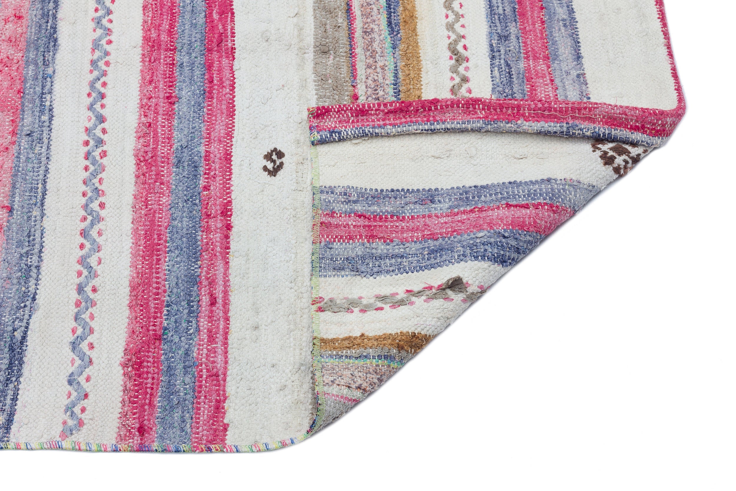 Girit White Striped Wool Handmade Area Rug 2'11" x 8'10"