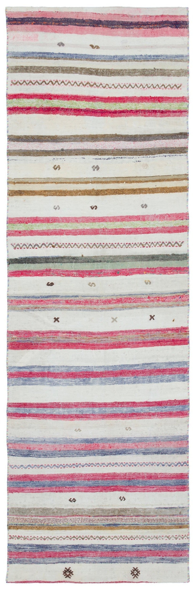 Girit White Striped Wool Handmade Area Rug 2'11" x 8'10"