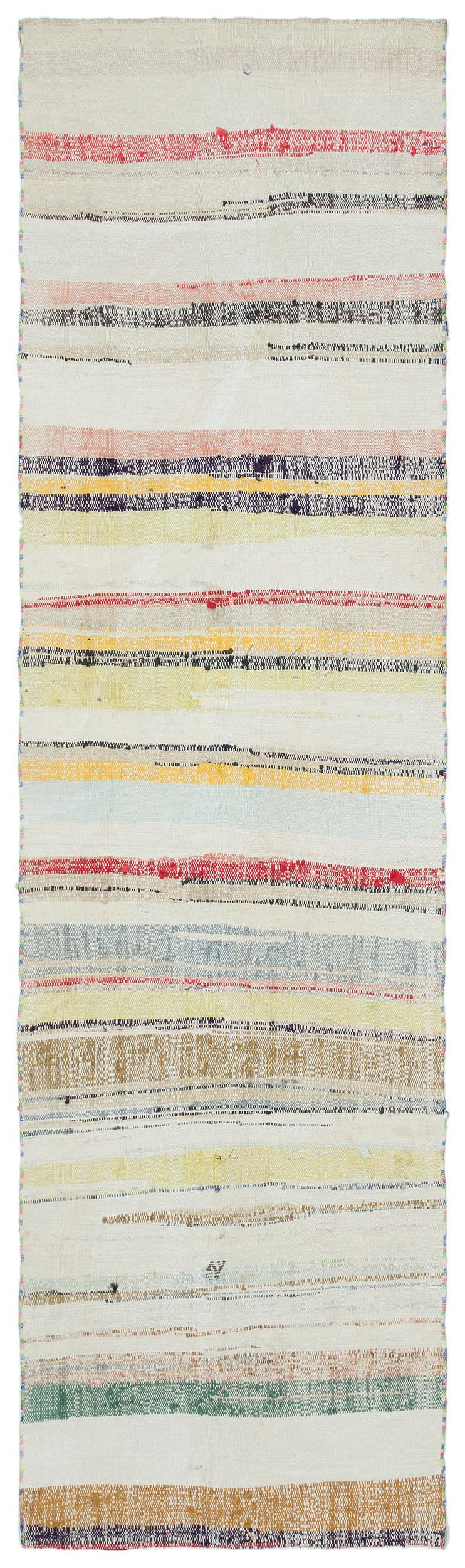Girit Beige Striped Wool Handmade Area Rug 2'6" x 9'1"