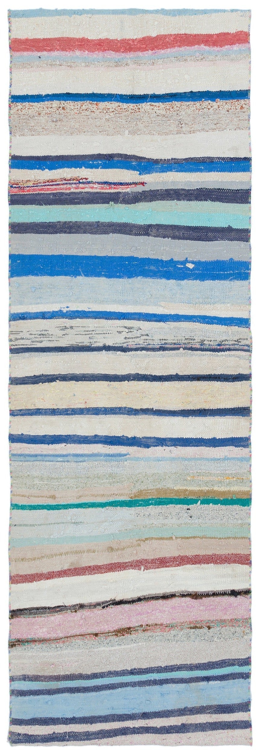 Girit Beige Striped Wool Handmade Area Rug 2'9" x 8'4"