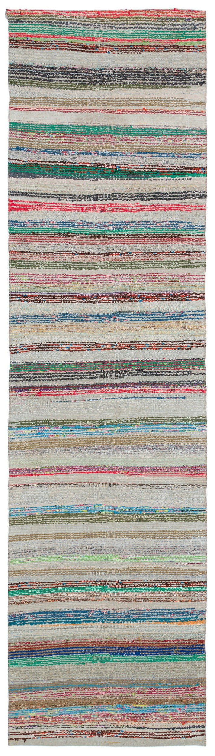 Girit Beige Striped Wool Handmade Area Rug 2'10" x 10'6"