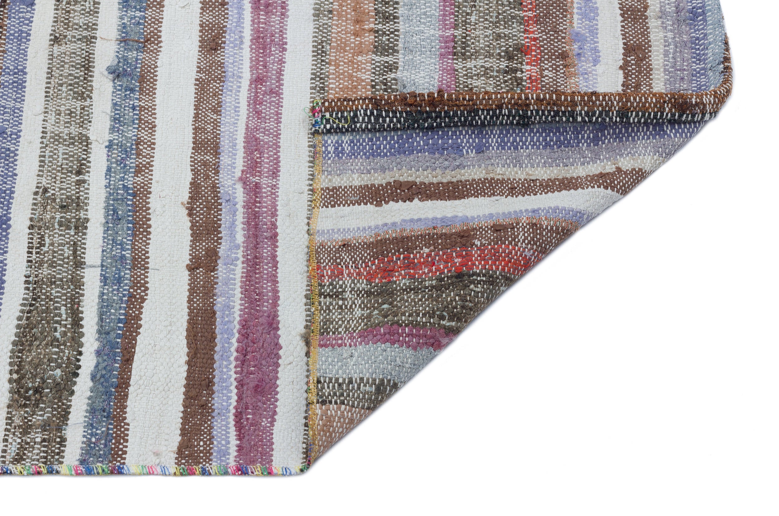 Girit Beige Striped Wool Handmade Area Rug 3'6" x 7'7"