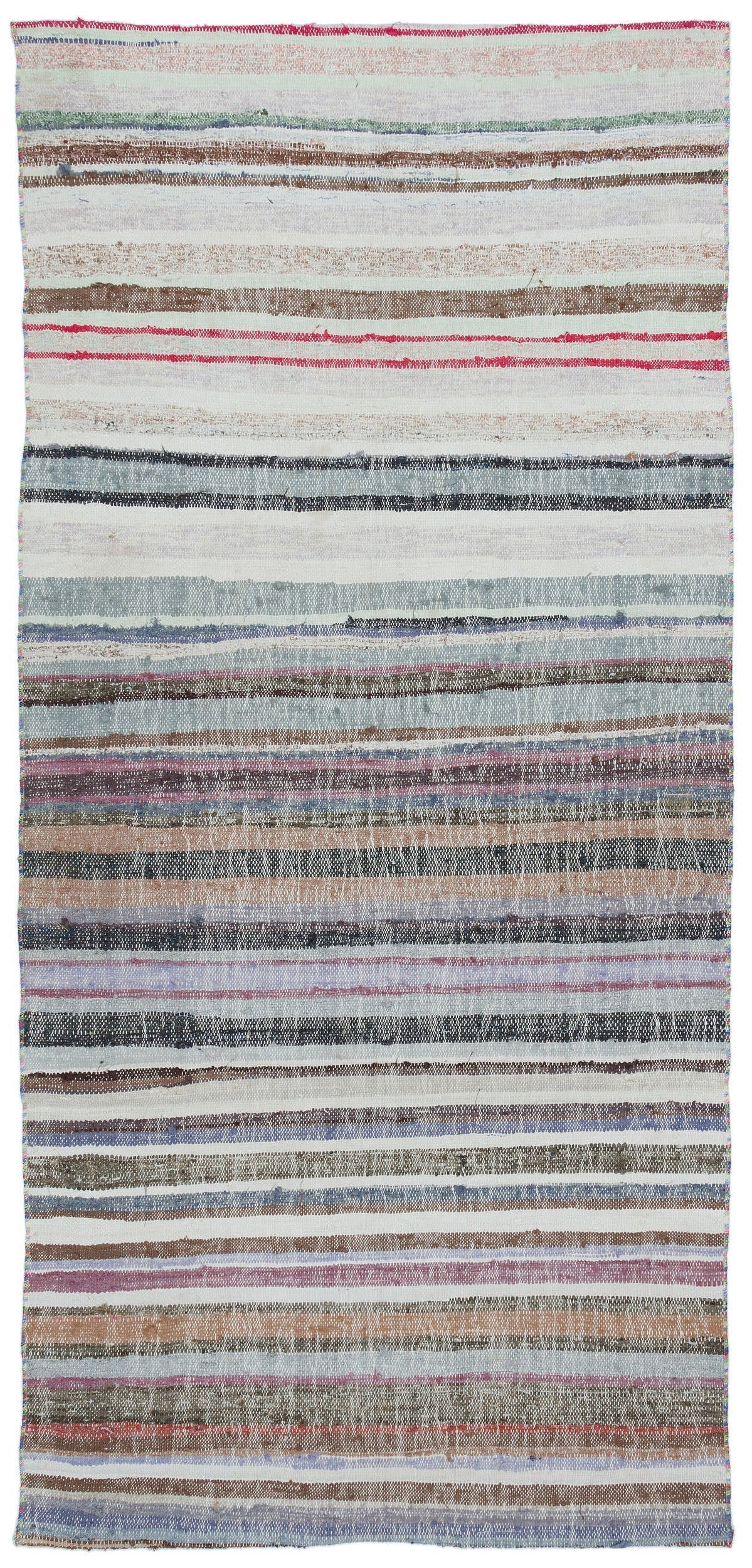 Girit Beige Striped Wool Handmade Area Rug 3'6" x 7'7"