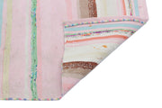 Girit Pink Striped Wool Handmade Area Rug 5'3" x 2'11"