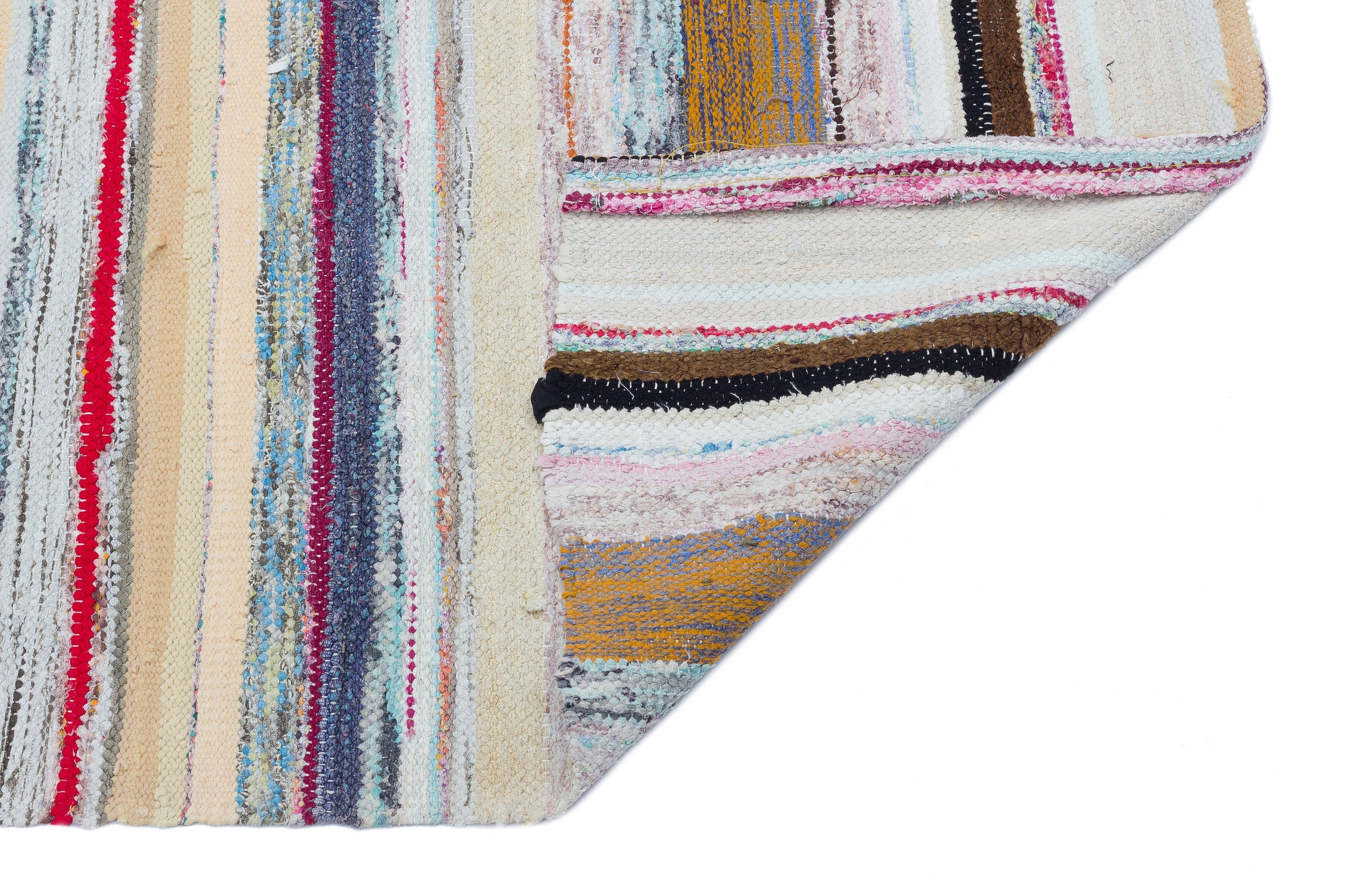 Girit Beige Striped Wool Handmade Area Rug 2'6" x 6'7"