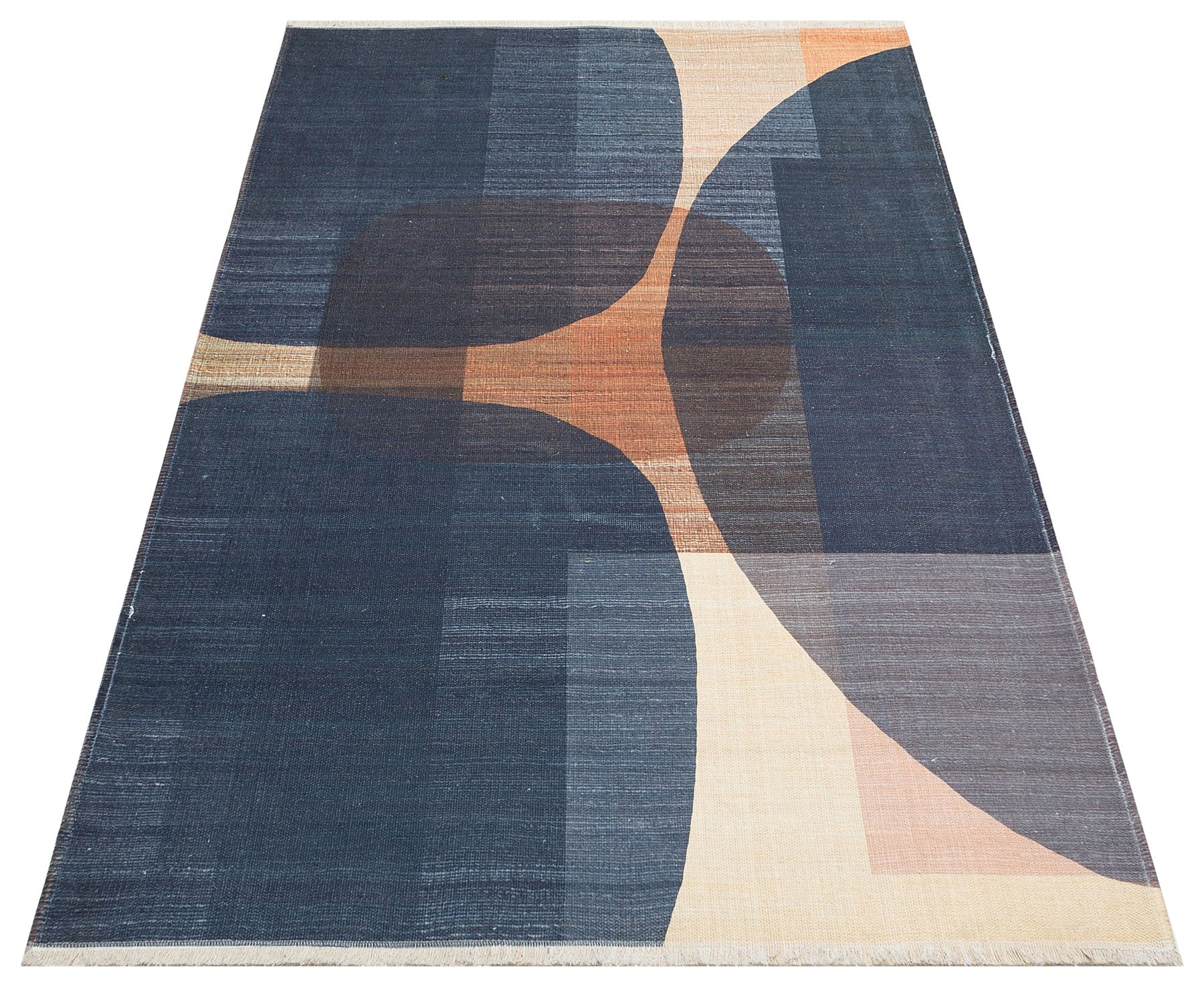 Navy Geometric Kilim - Washable Area Rug With Soft Texture & Non Slip Pad