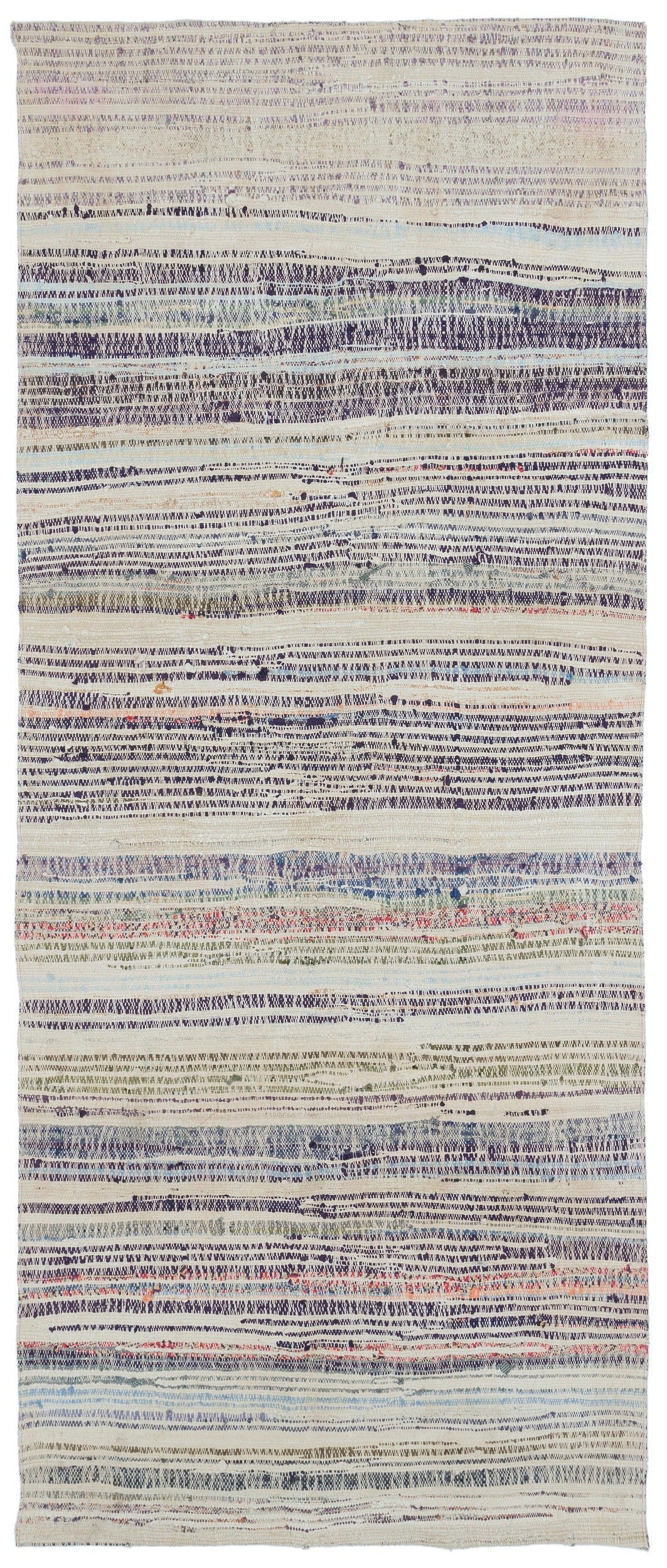 Girit Beige Striped Wool Handmade Area Rug 3'9" x 8'10"