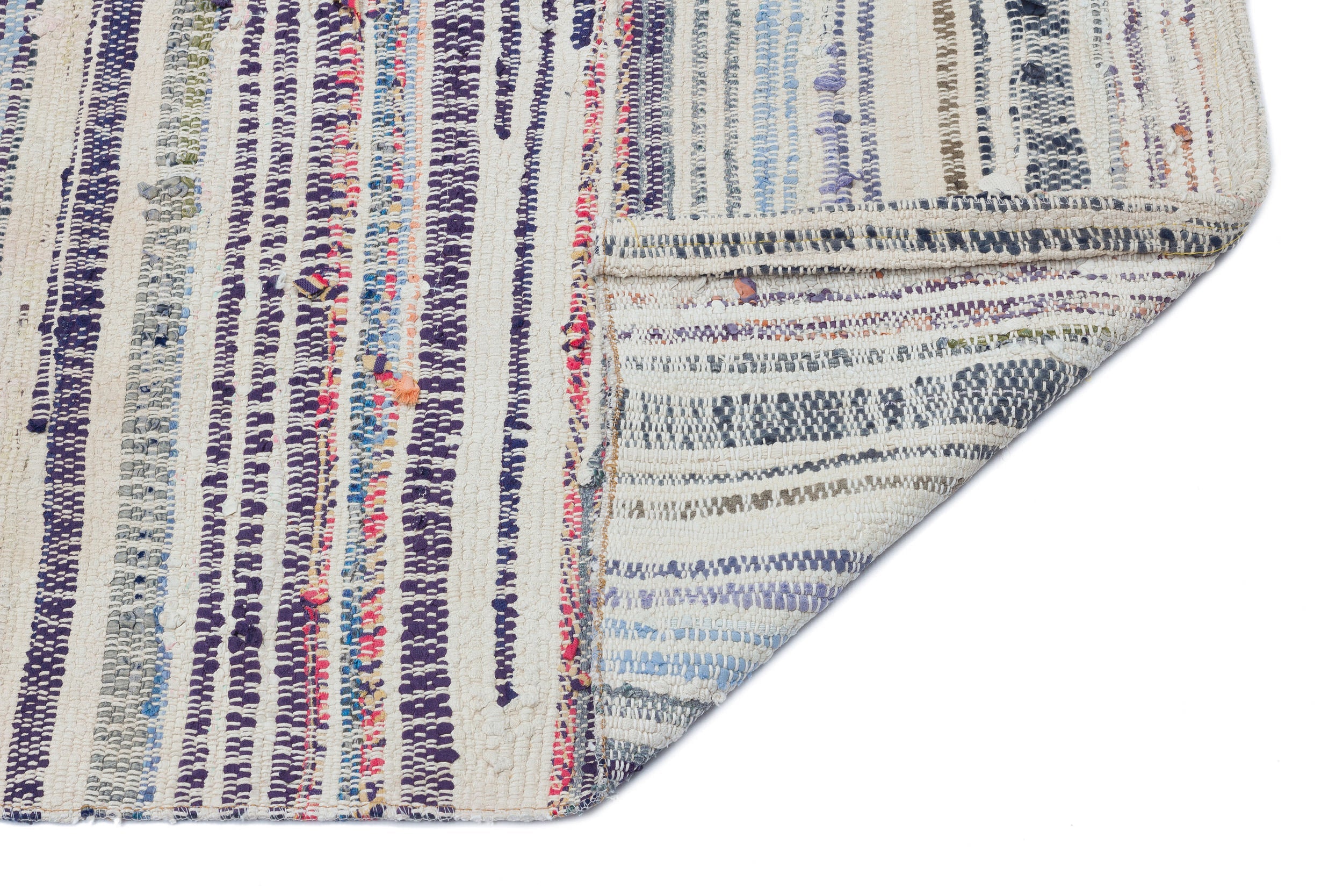 Girit Beige Striped Wool Handmade Area Rug 3'9" x 8'10"