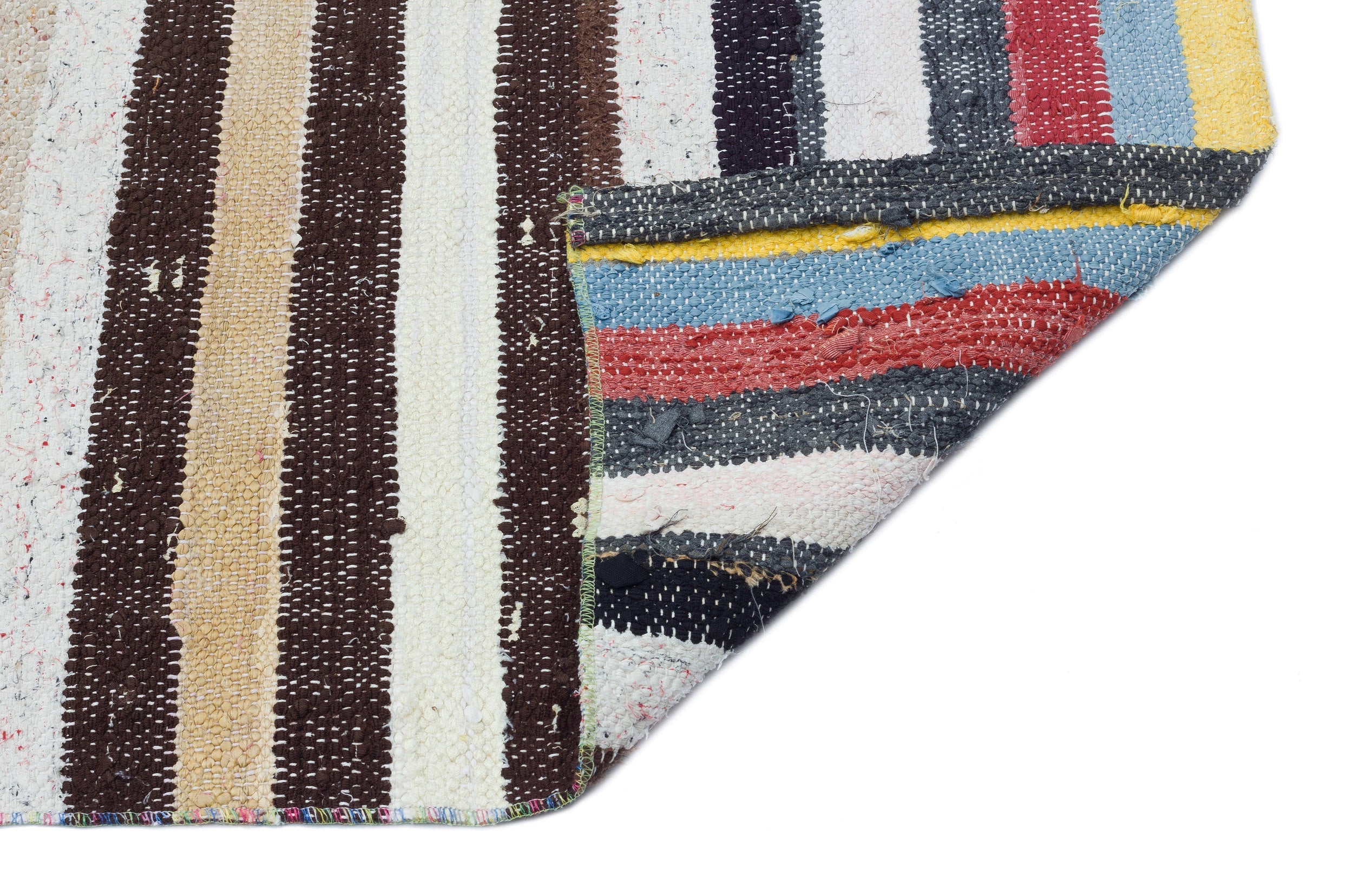 Girit Beige Striped Wool Handmade Area Rug 3'7" x 9'11"