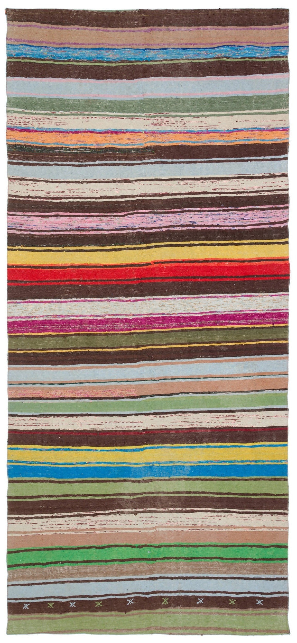 Girit Beige Striped Wool Handmade Area Rug 5'8" x 12'6"