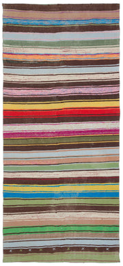 Girit Beige Striped Wool Handmade Area Rug 5'8" x 12'6"