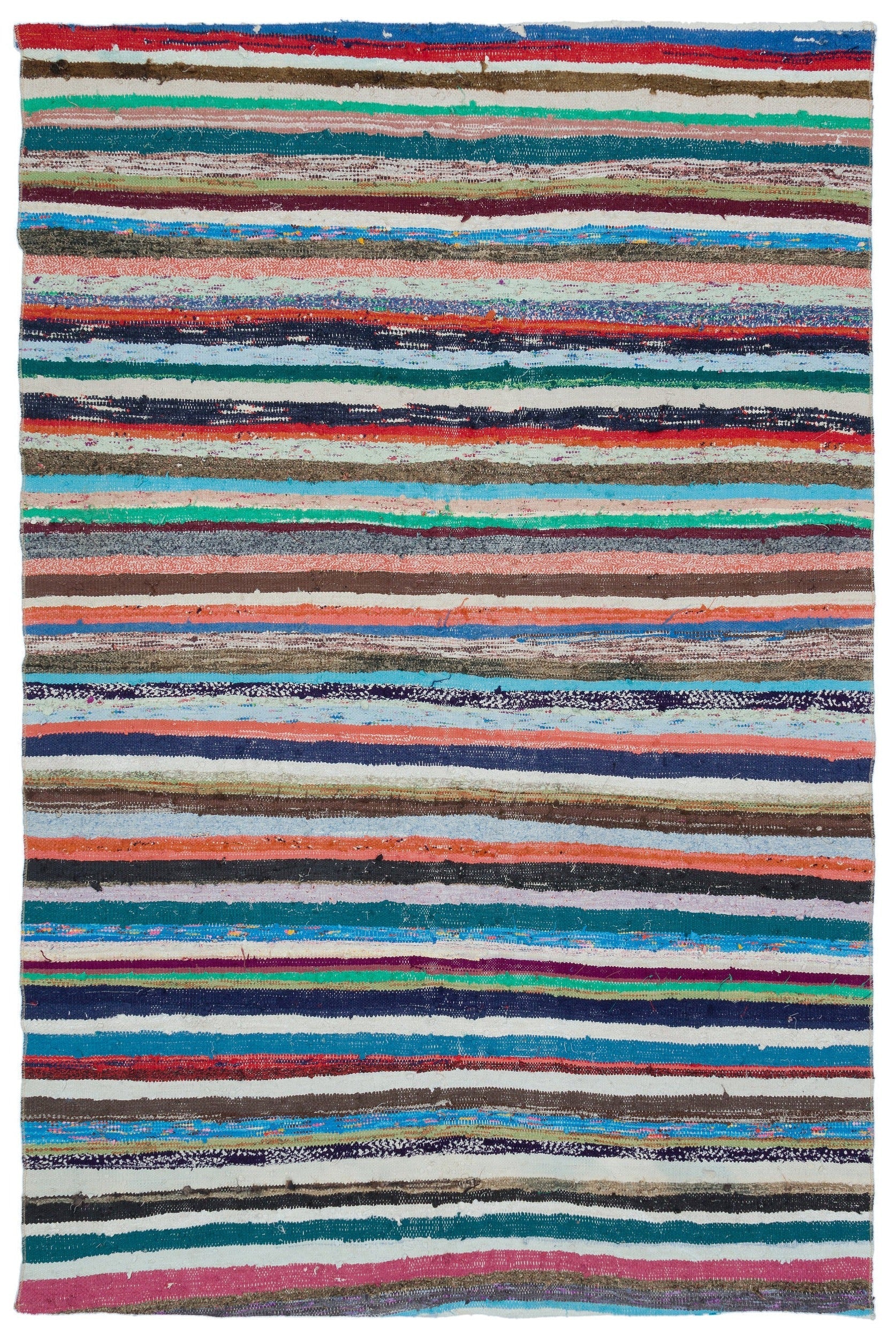 Girit Beige Striped Wool Handmade Area Rug 5'5" x 8'4"