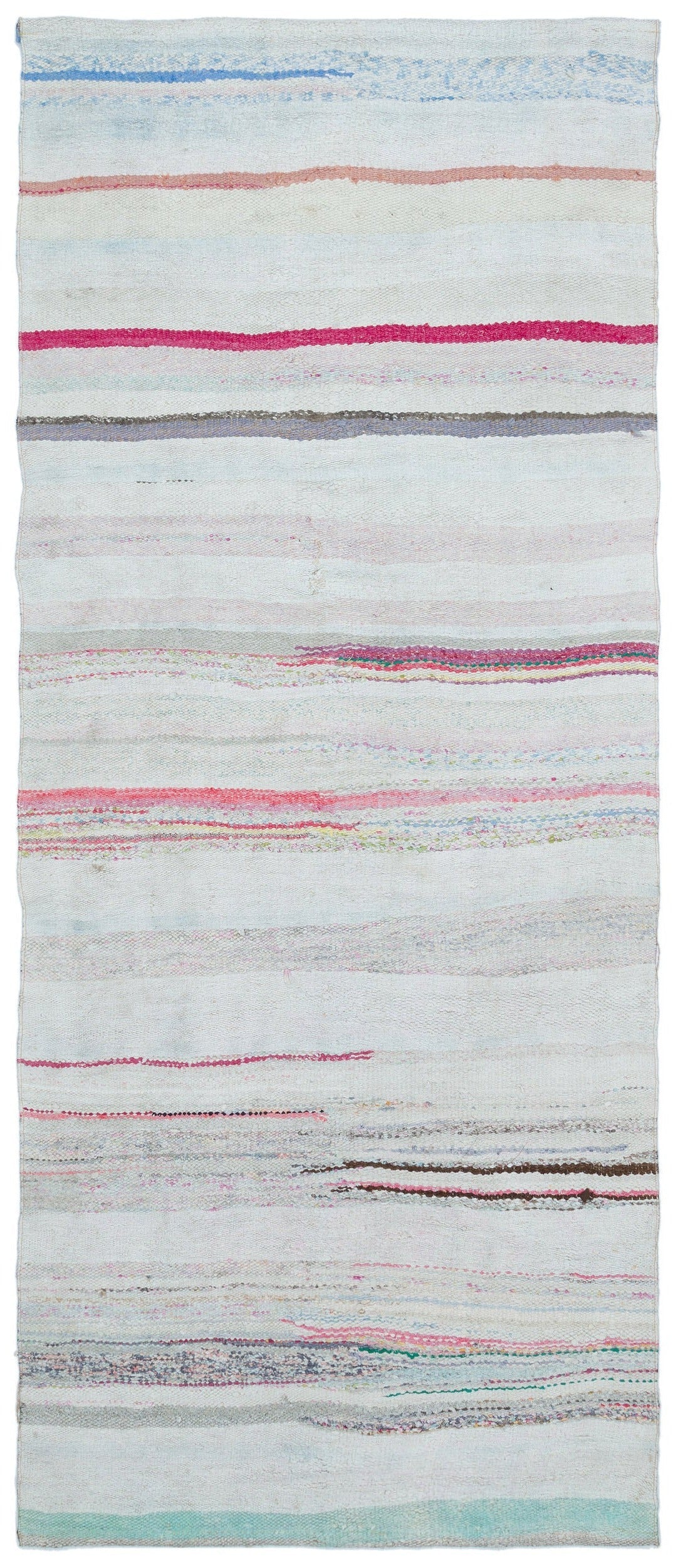 Girit Beige Striped Wool Handmade Area Rug 3'7" x 8'8"