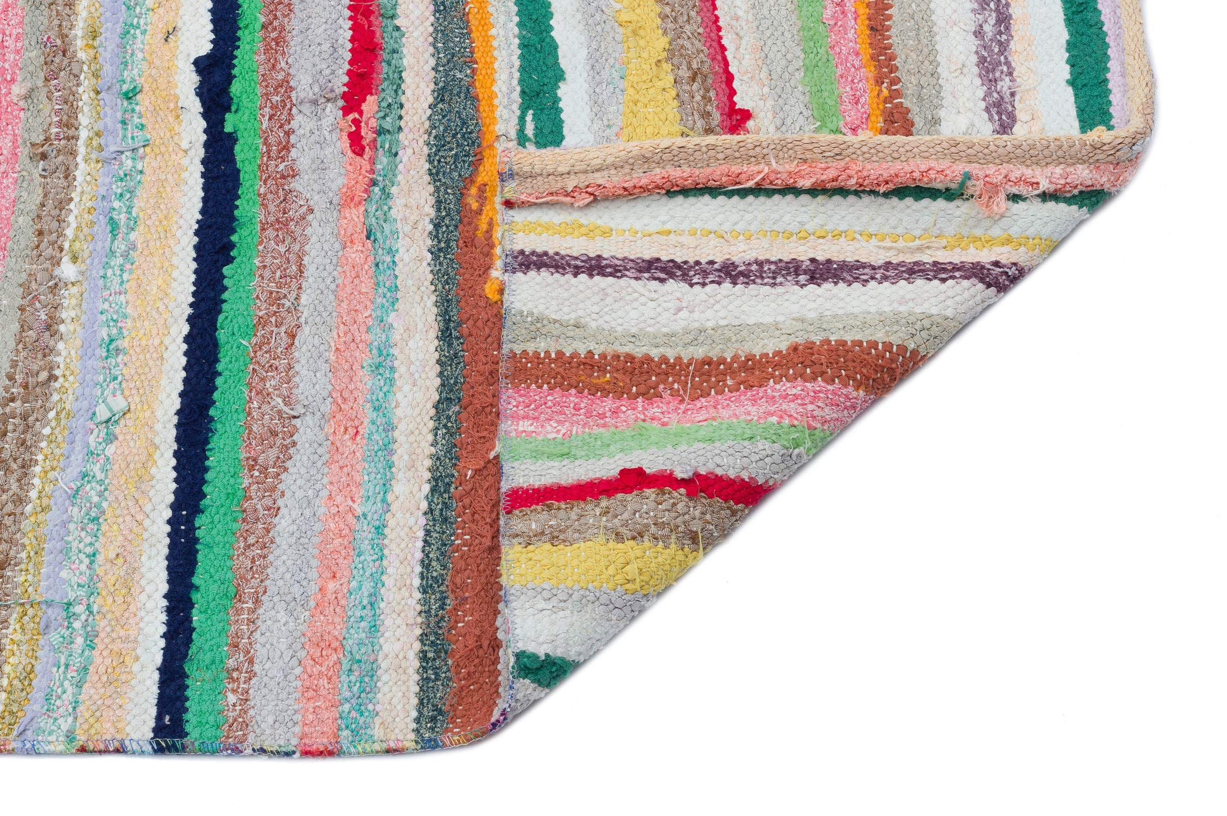 Girit Beige Striped Wool Handmade Area Rug 5'1" x 8'7"