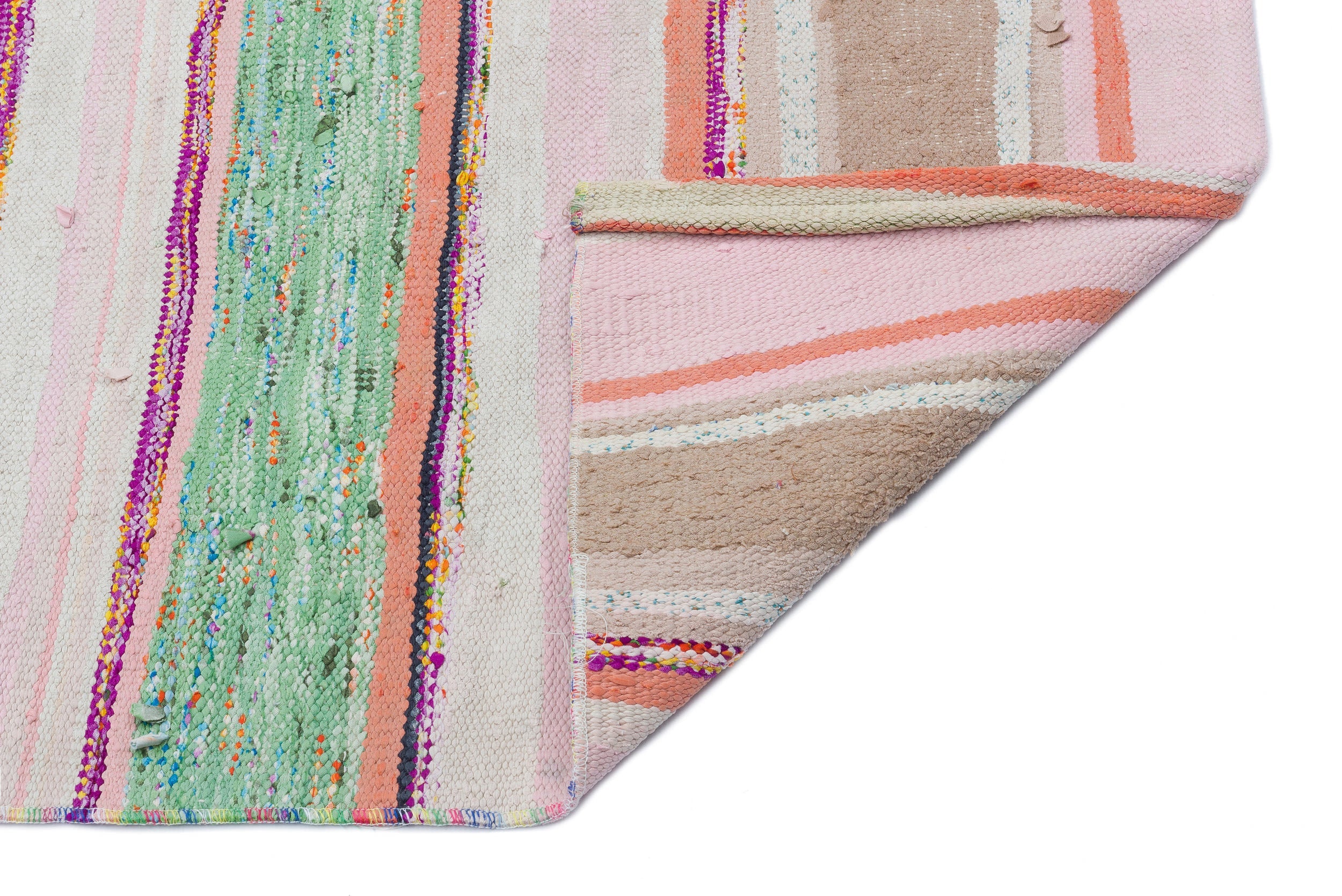 Girit Beige Striped Wool Handmade Area Rug 5'4" x 8'4"