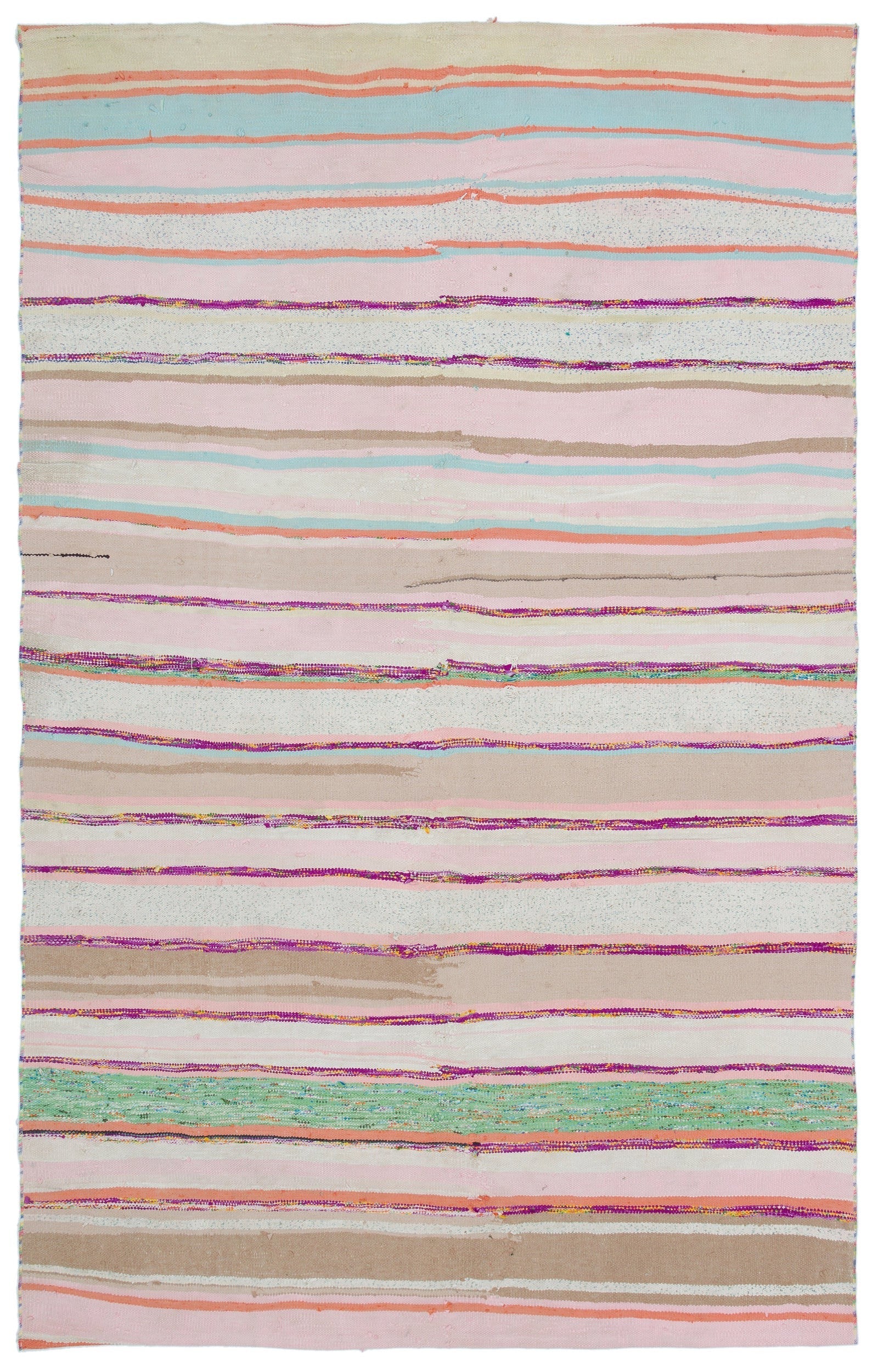 Girit Beige Striped Wool Handmade Area Rug 5'4" x 8'4"