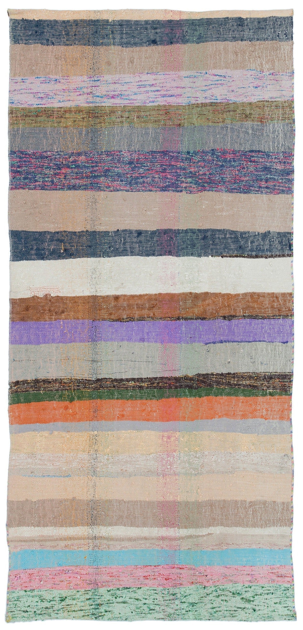 Girit Beige Striped Wool Handmade Area Rug 3'5" x 7'3"