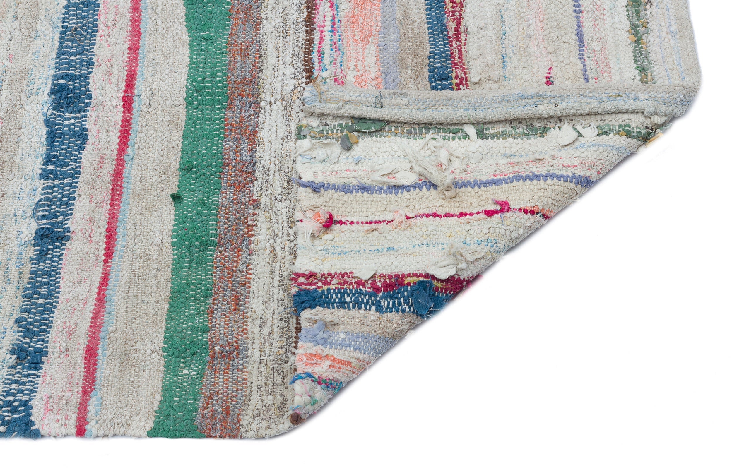 Girit Beige Striped Wool Handmade Area Rug 5'3" x 7'0"