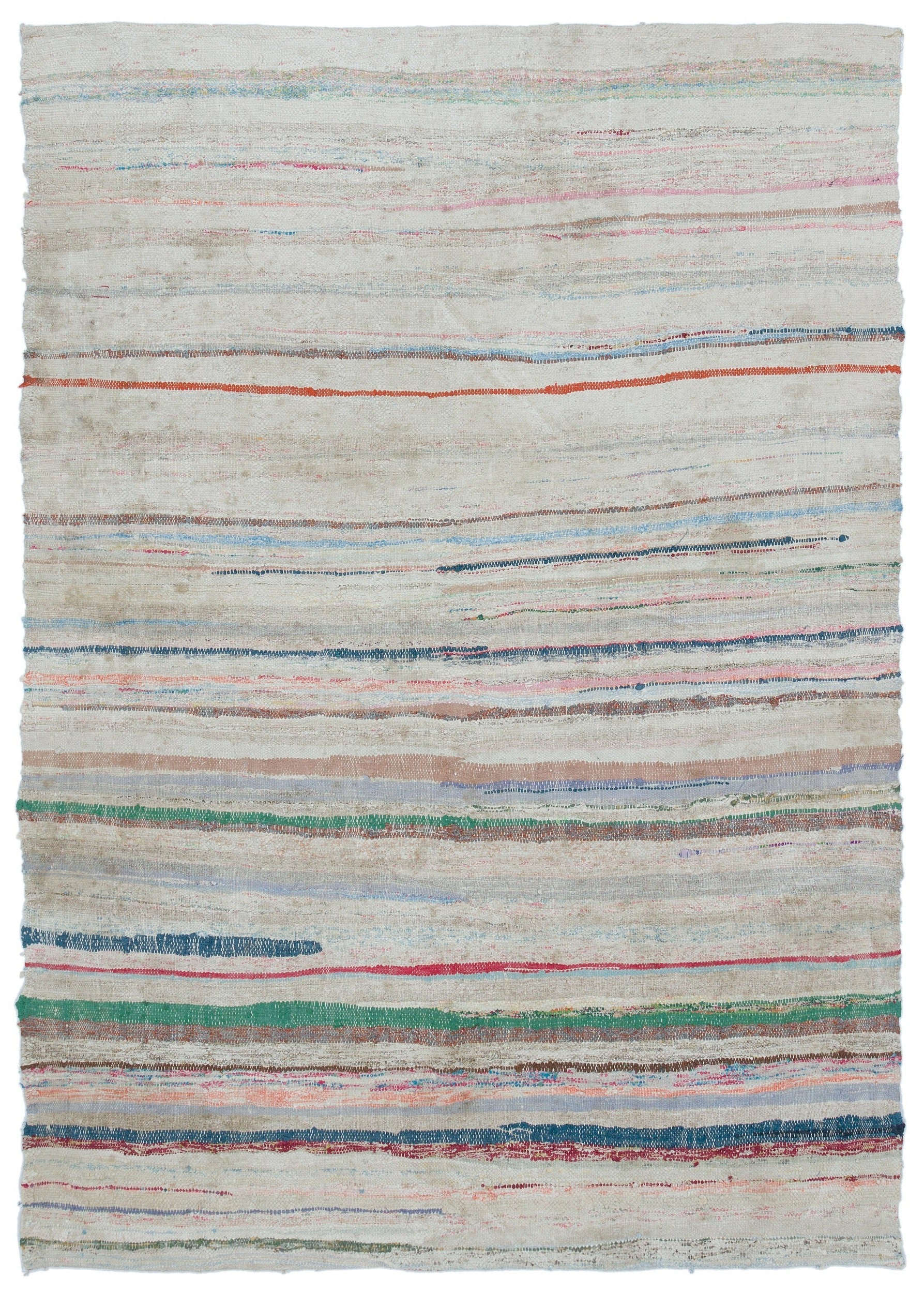Girit Beige Striped Wool Handmade Area Rug 5'3" x 7'0"