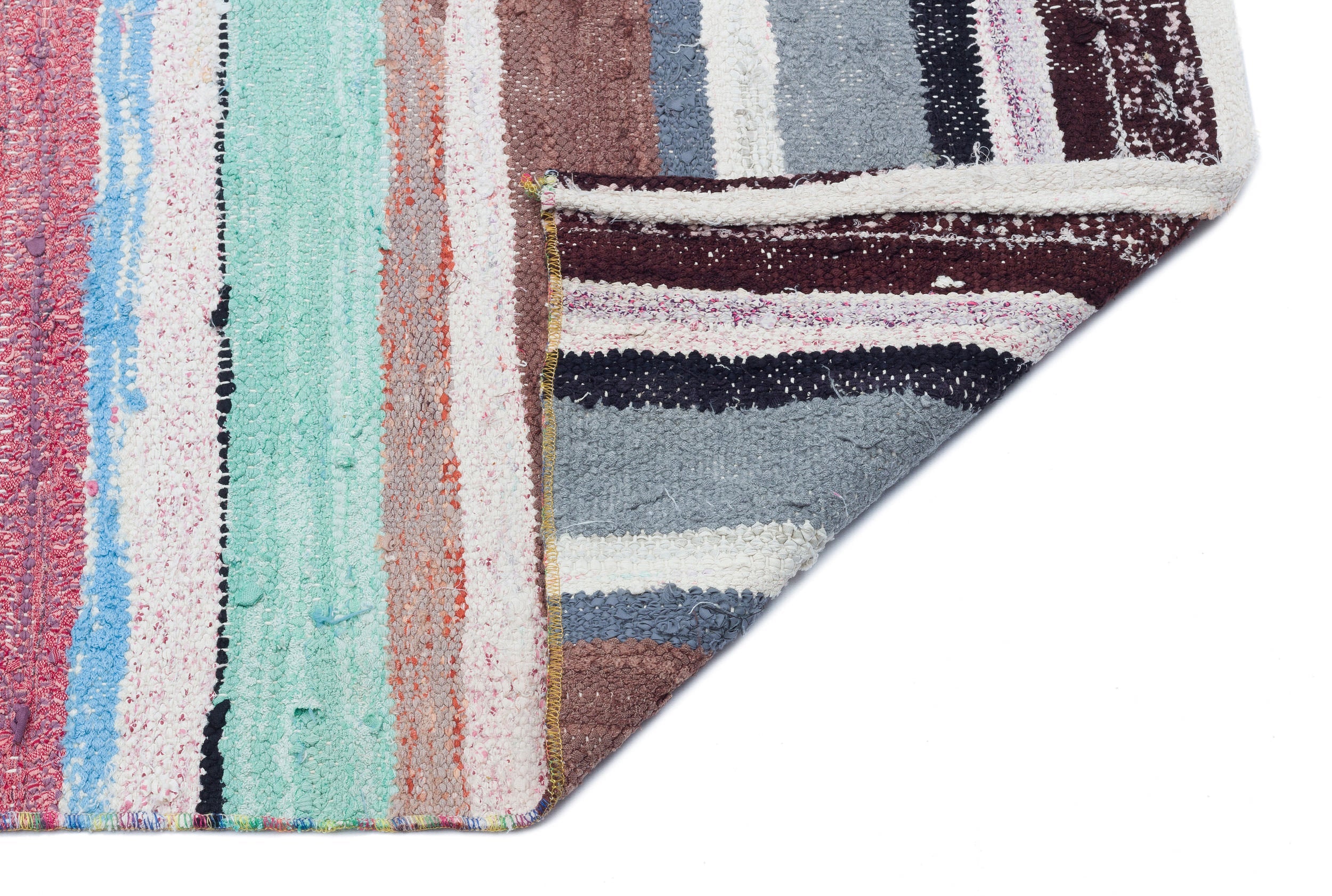 Girit Beige Striped Wool Handmade Area Rug 5'6" x 9'9"