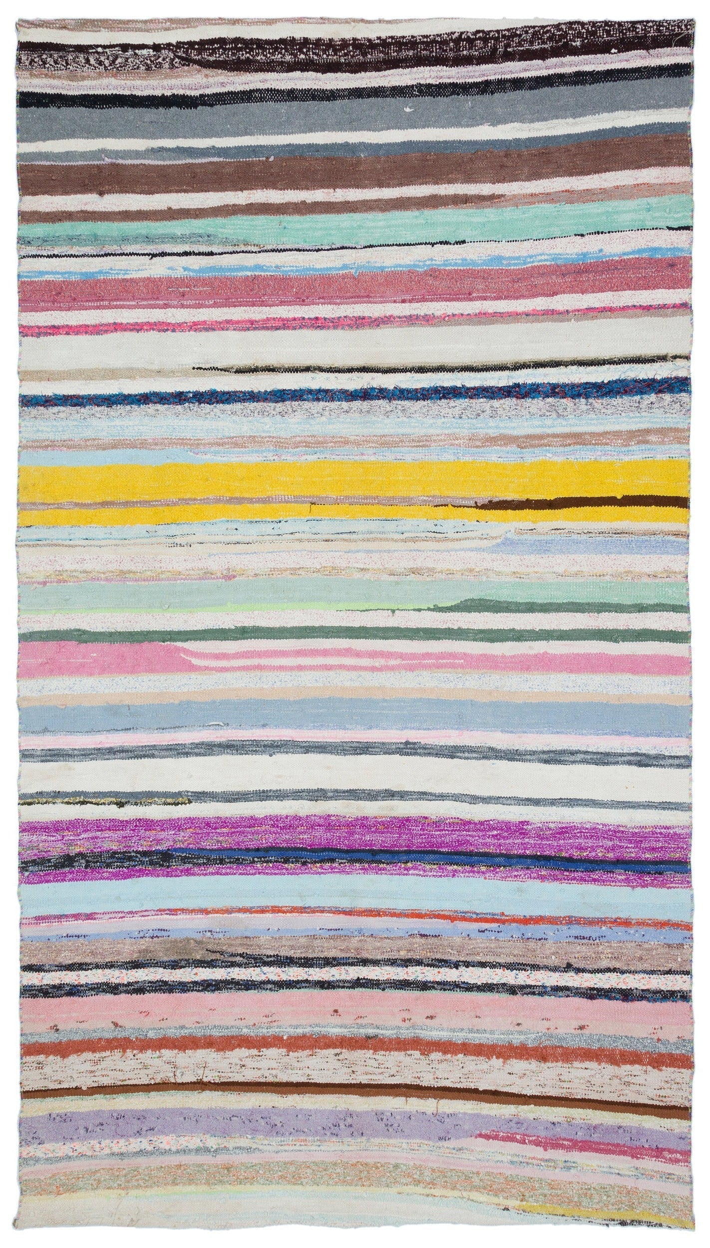 Girit Beige Striped Wool Handmade Area Rug 5'6" x 9'9"