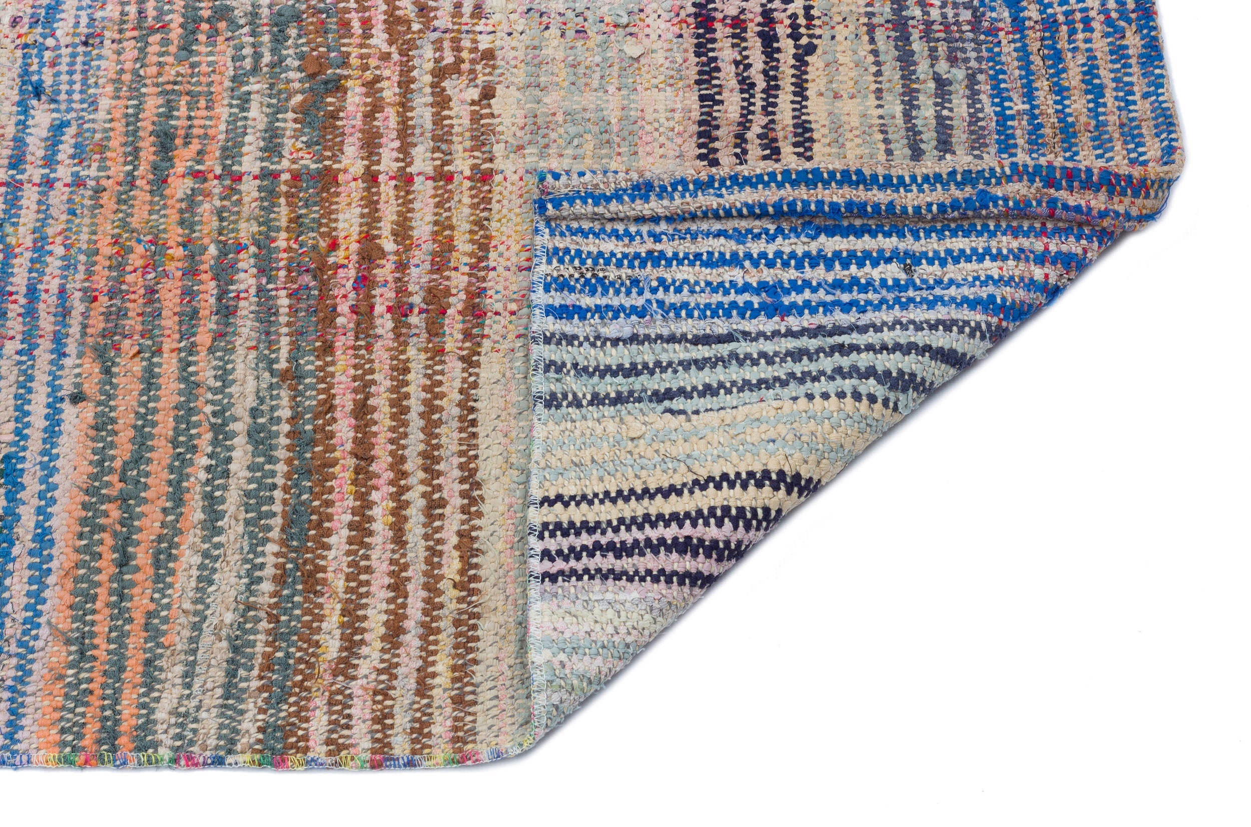 Girit Beige Striped Wool Handmade Area Rug 3'5" x 7'10"